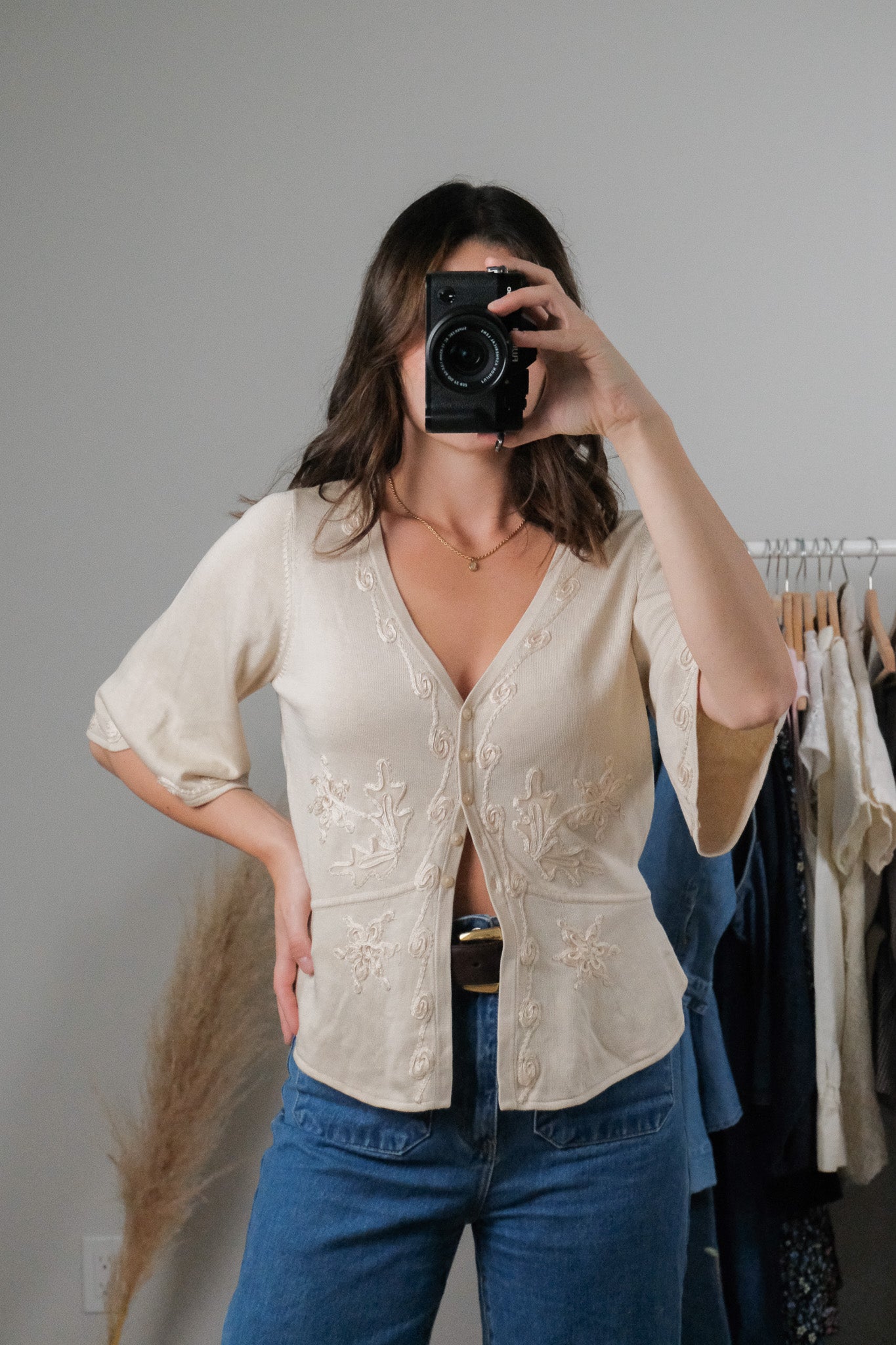 Vintage x Silk Blend Embroidered Blouse (S/M)
