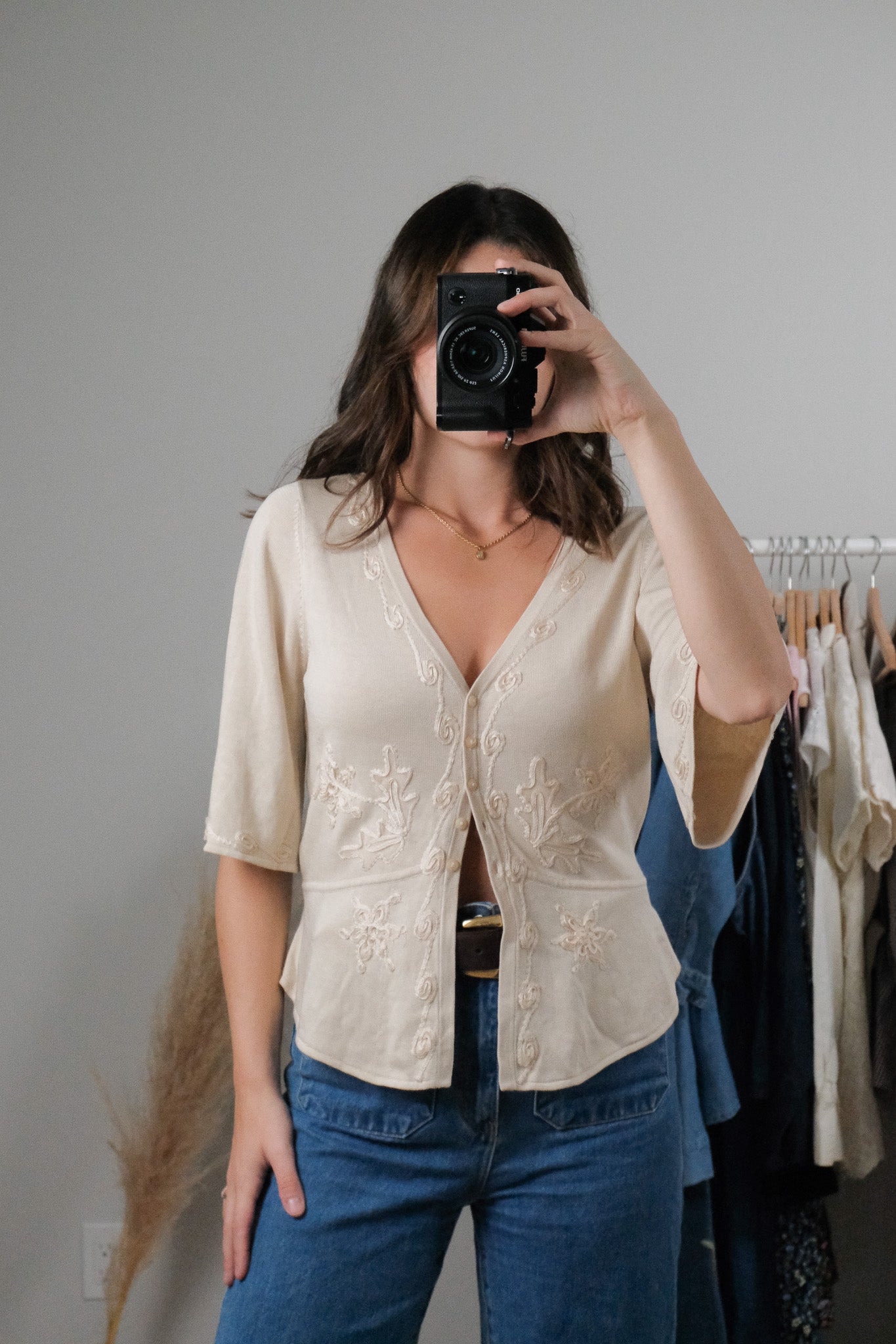 Vintage x Silk Blend Embroidered Blouse (S/M)