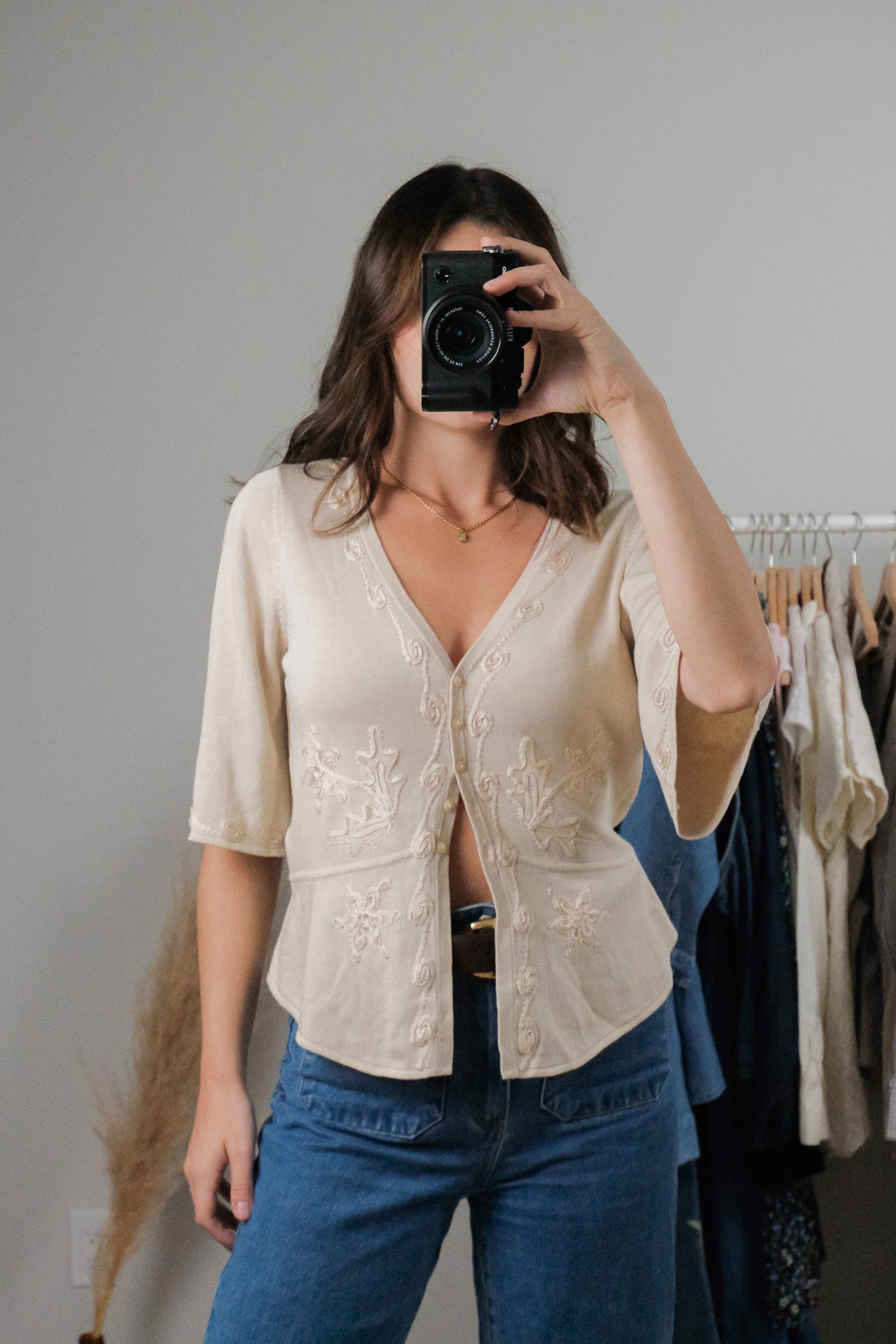 Vintage x Silk Blend Embroidered Blouse (S/M)