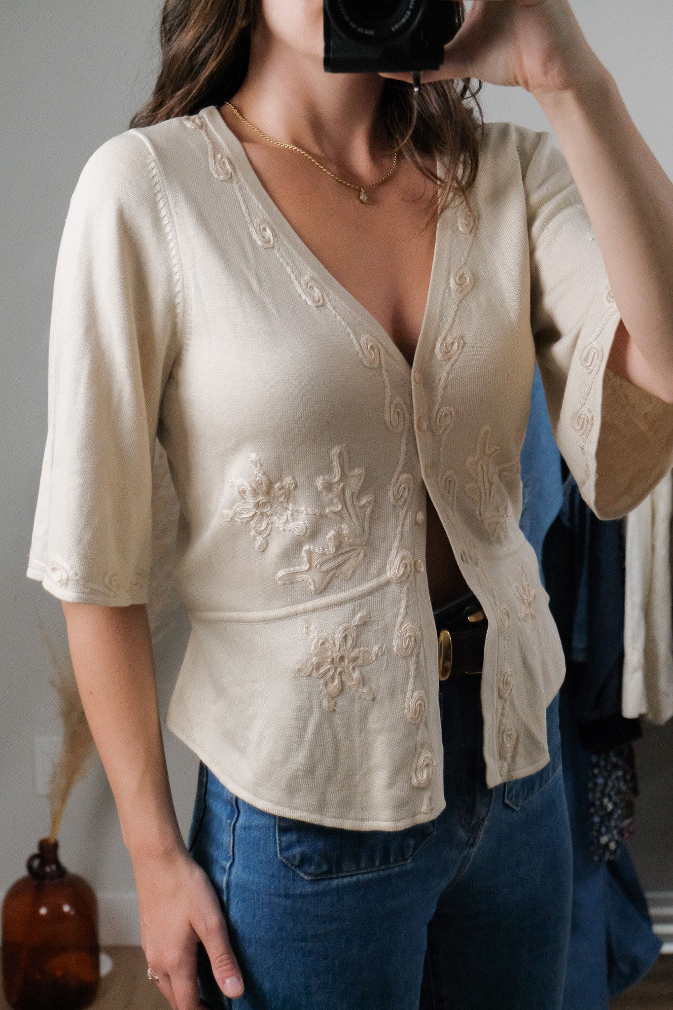 Vintage x Silk Blend Embroidered Blouse (S/M)
