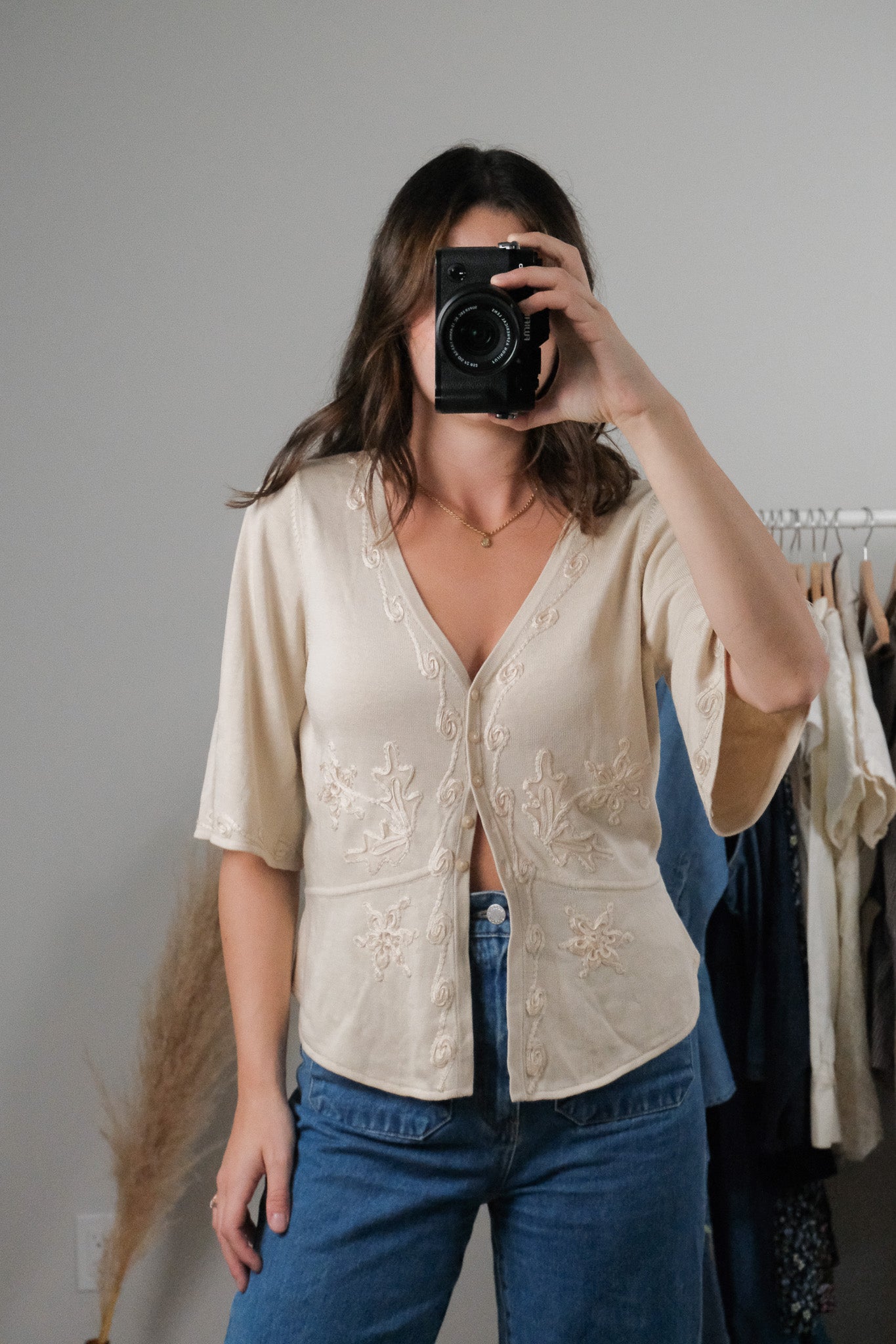 Vintage x Silk Blend Embroidered Blouse (S/M)