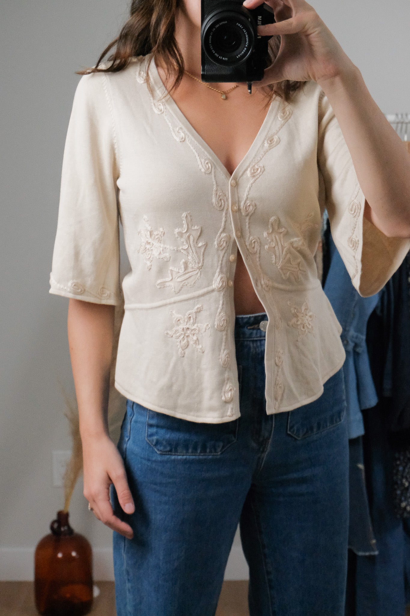 Vintage x Silk Blend Embroidered Blouse (S/M)