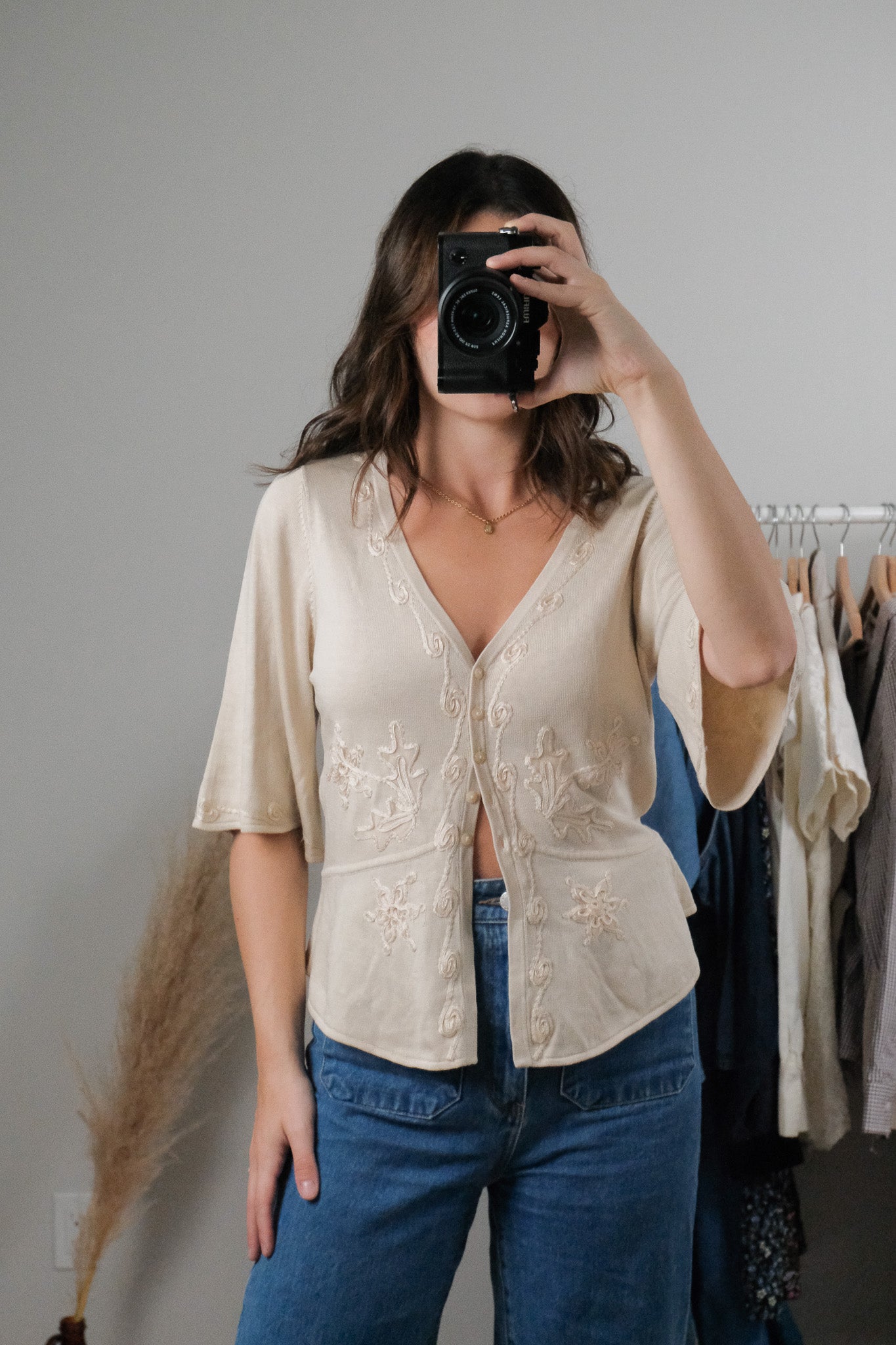 Vintage x Silk Blend Embroidered Blouse (S/M)