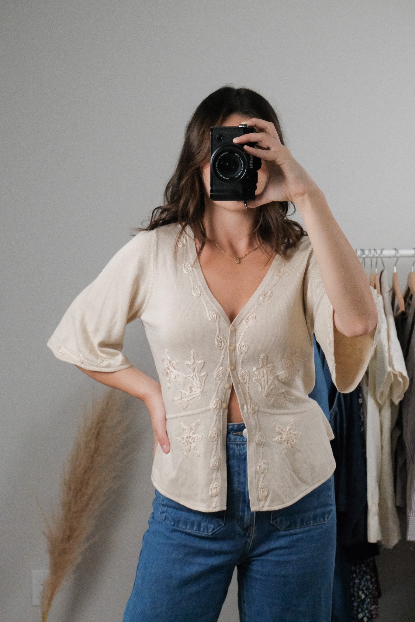 Vintage x Silk Blend Embroidered Blouse (S/M)