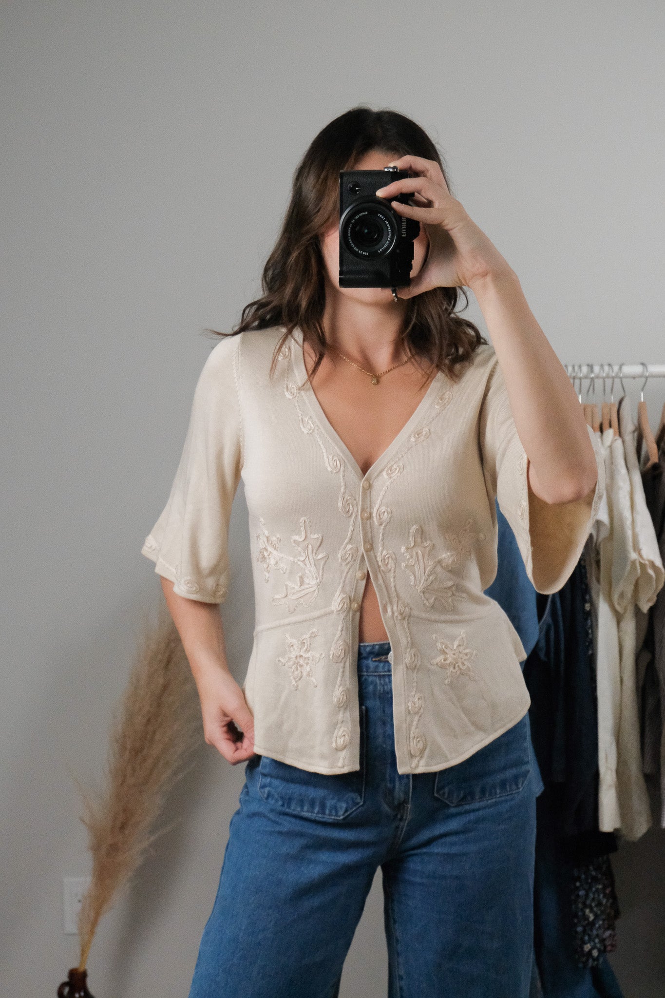 Vintage x Silk Blend Embroidered Blouse (S/M)