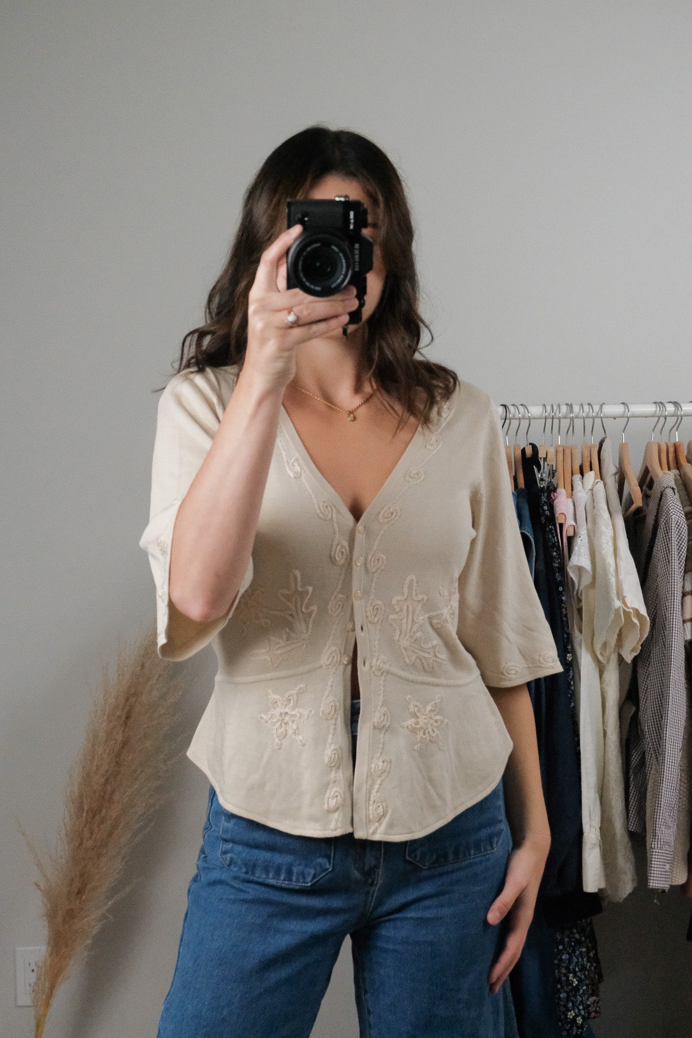 Vintage x Silk Blend Embroidered Blouse (S/M)