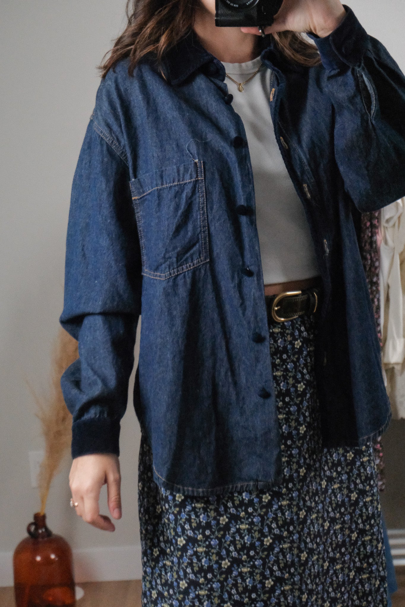 Made in Canada x Vintage x Cotton Denim Velvet Trim Button Down (L)