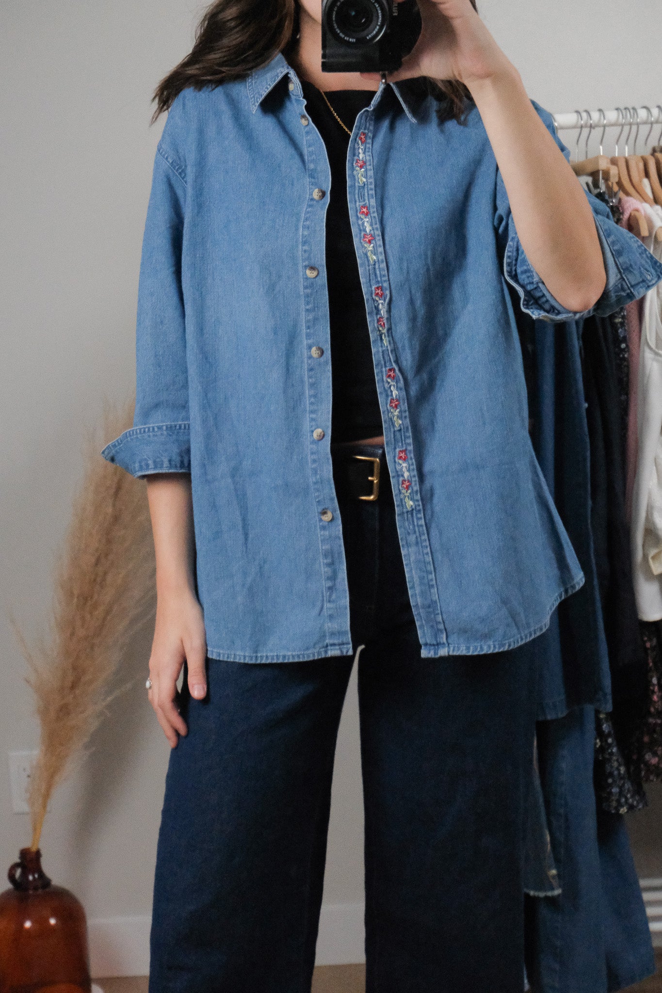 Vintage x Denim Embroidered Button Up (M/L)