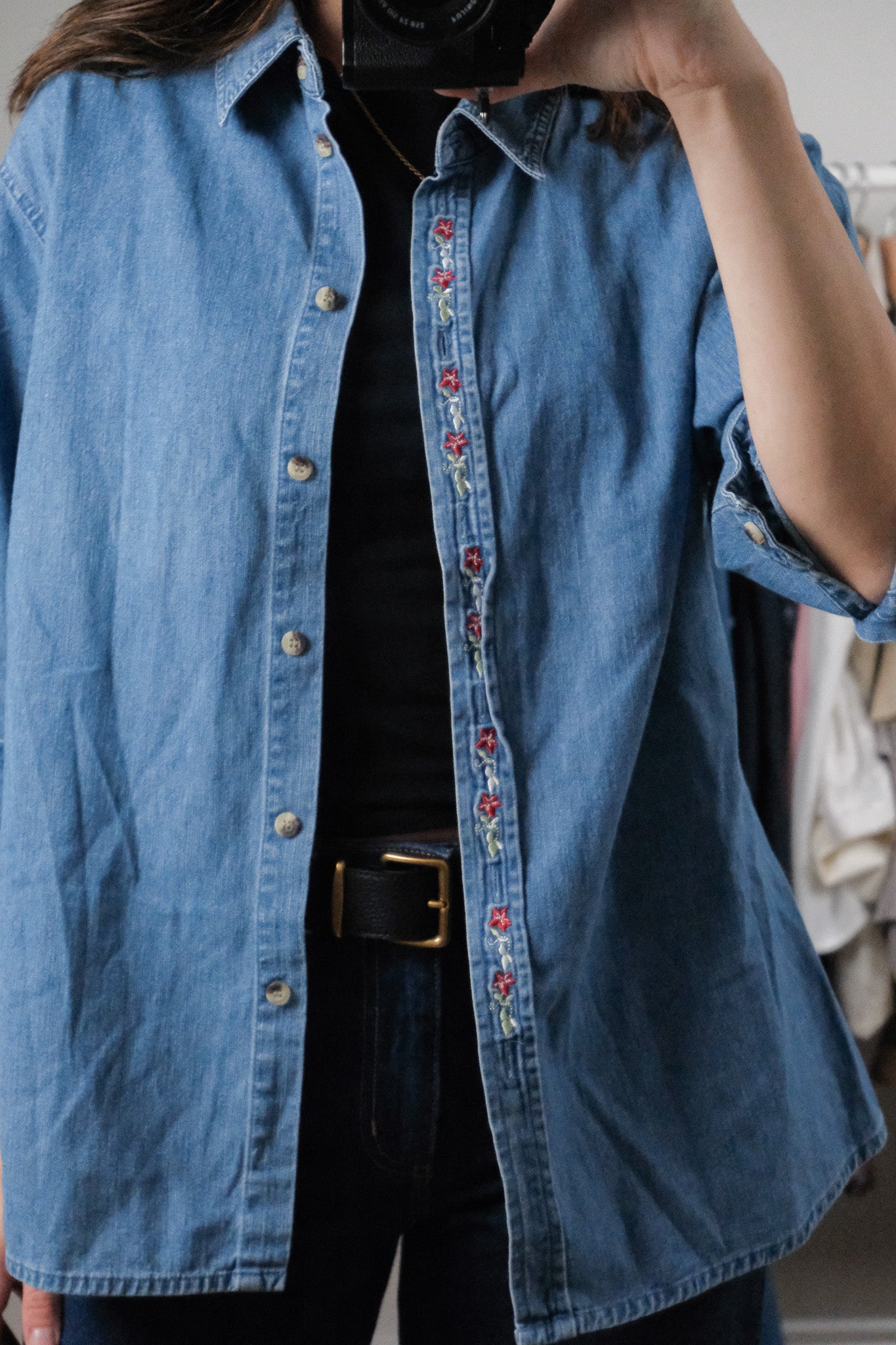 Vintage x Denim Embroidered Button Up (M/L)