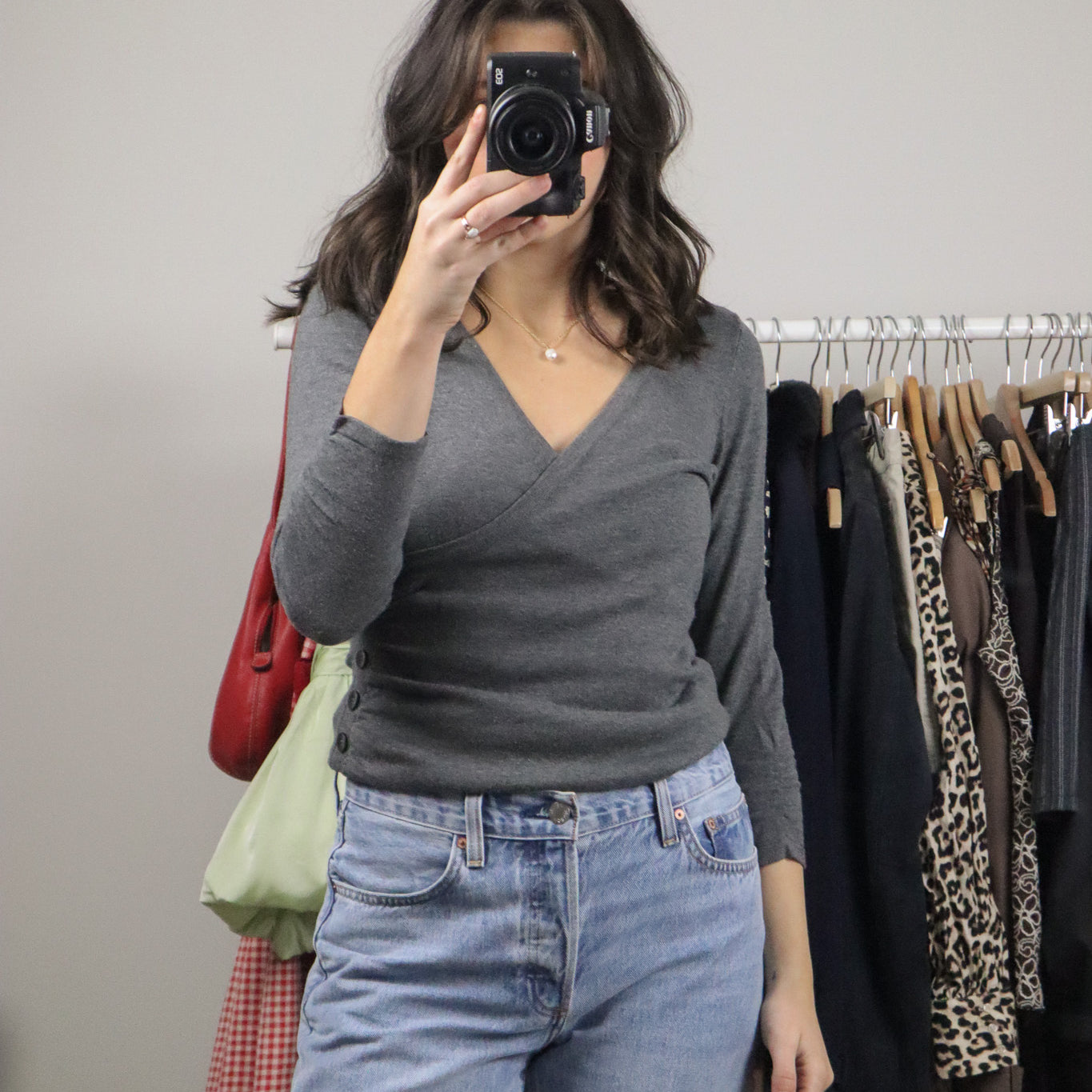 Vintage x Button 3/4 Sleeve Knit Top (S)