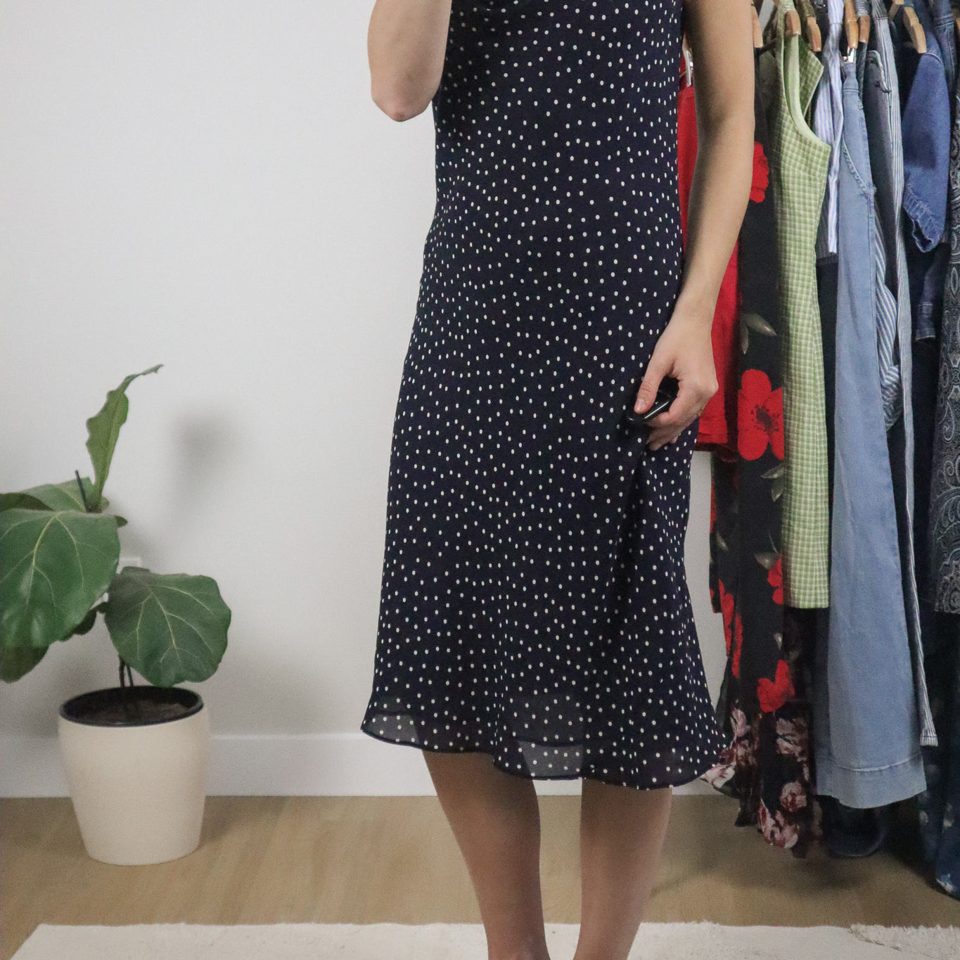 Vintage x Cowl Neck Polka Dot Midi Dress (8)
