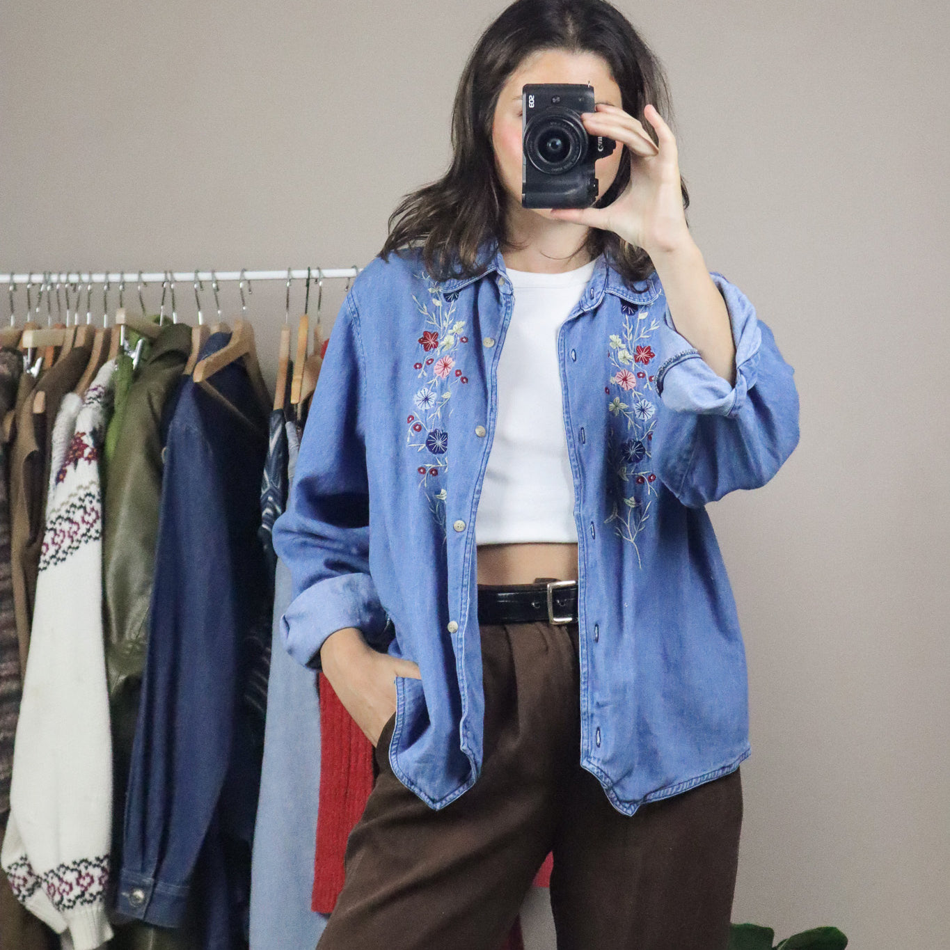 Vintage x Flower Denim Button Up (M)