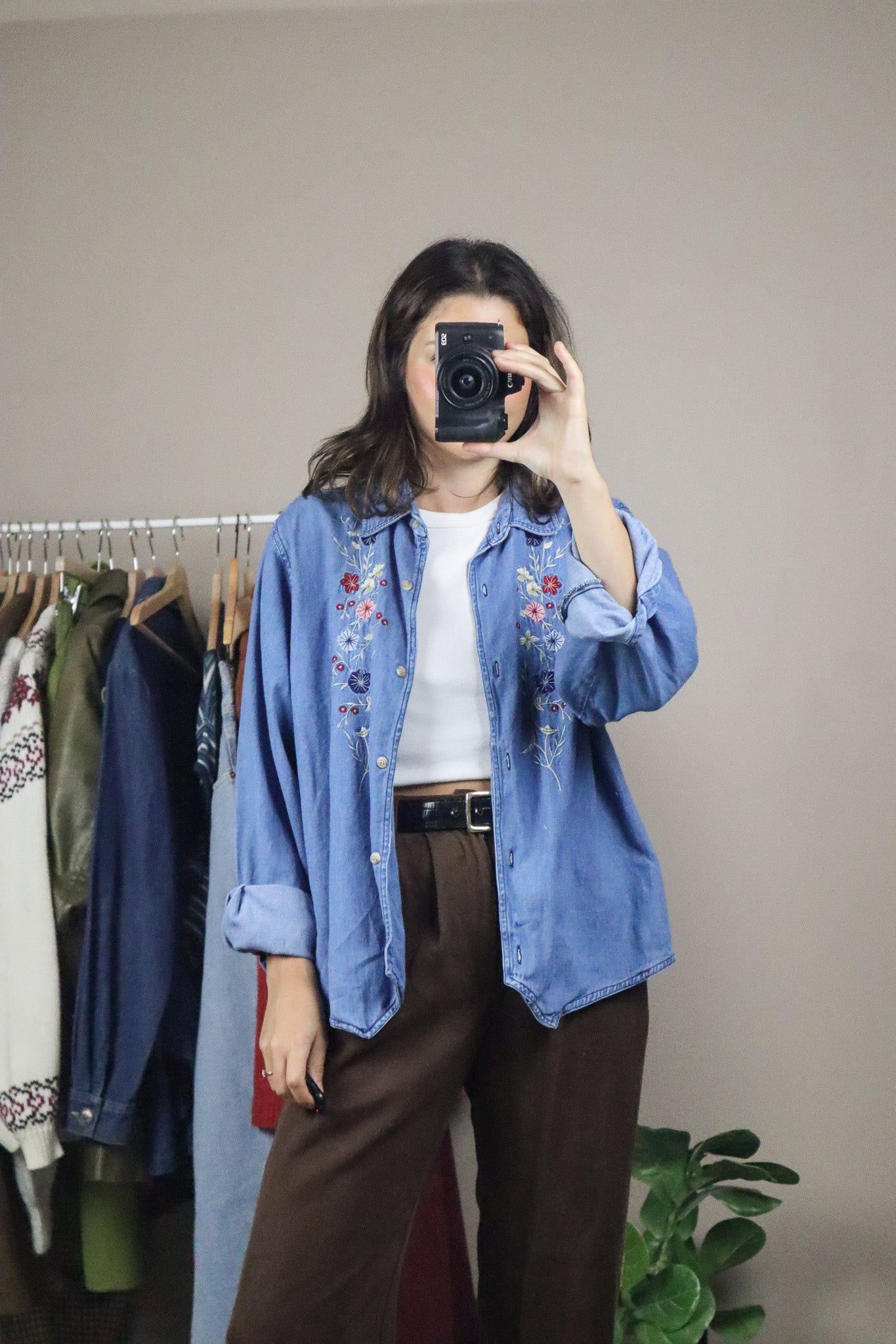 Vintage x Flower Denim Button Up (M)