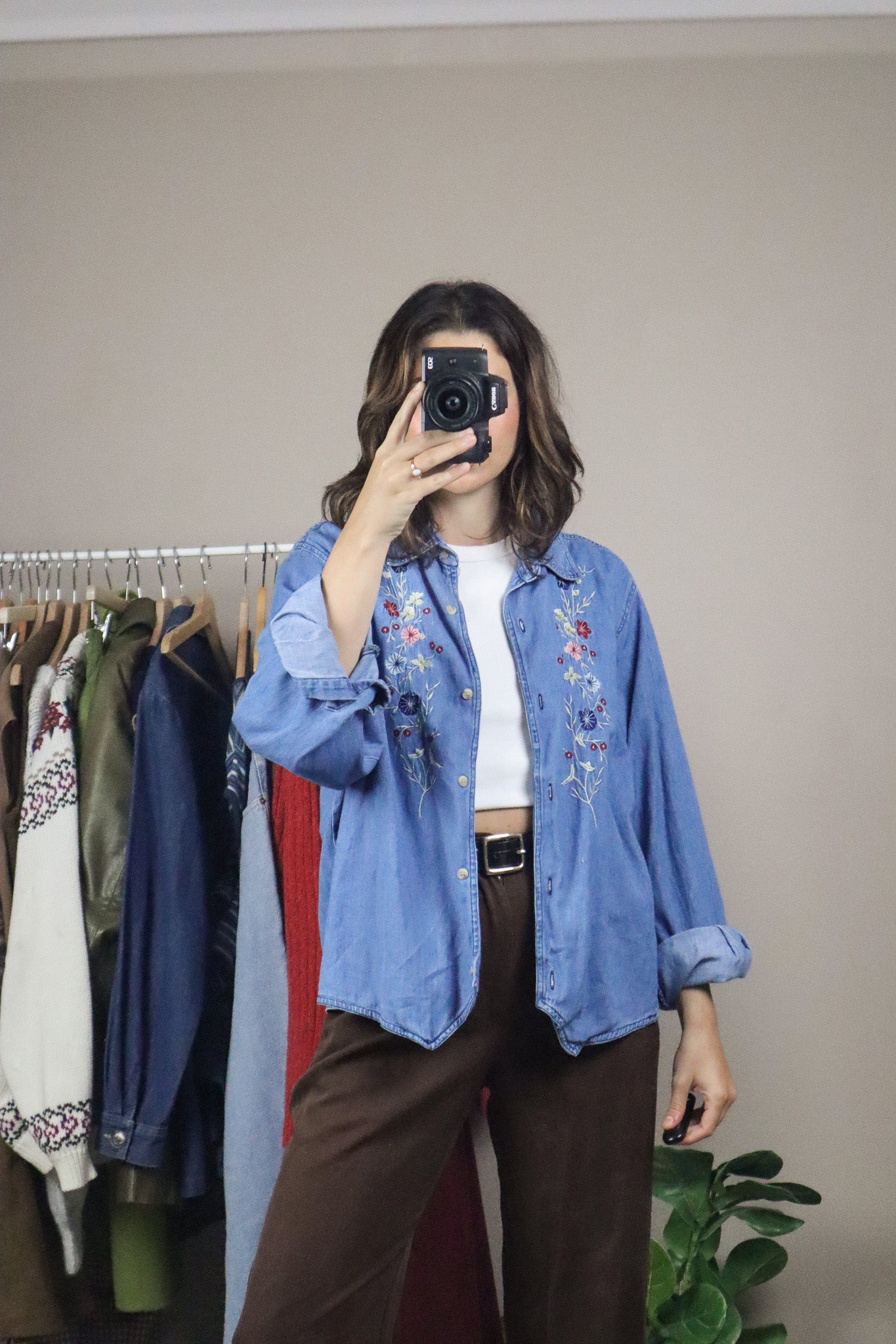 Vintage x Flower Denim Button Up (M)