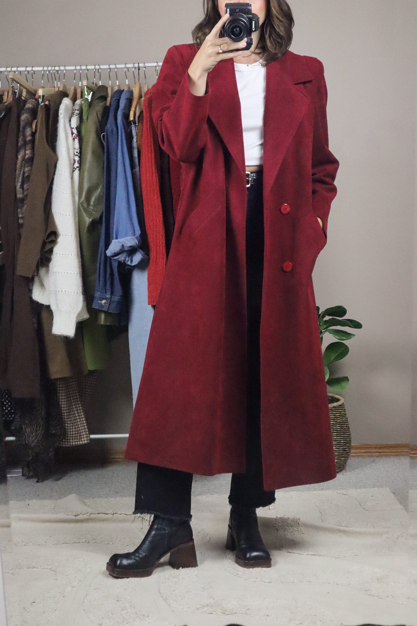 Vintage x Faux Suede Trench Coat (M)