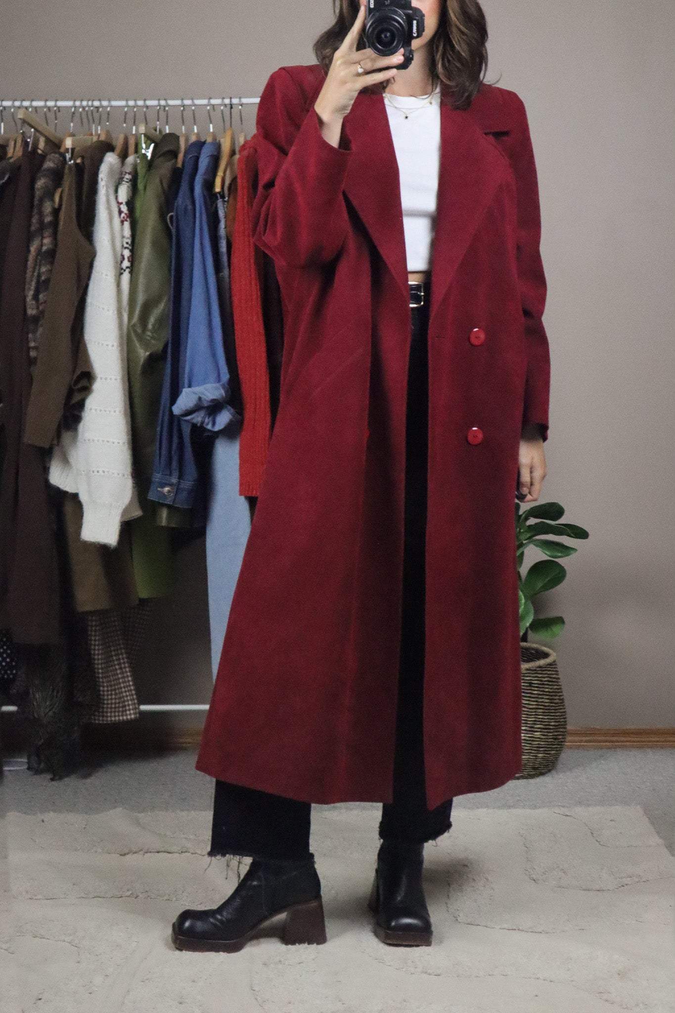 Vintage x Faux Suede Trench Coat (M)