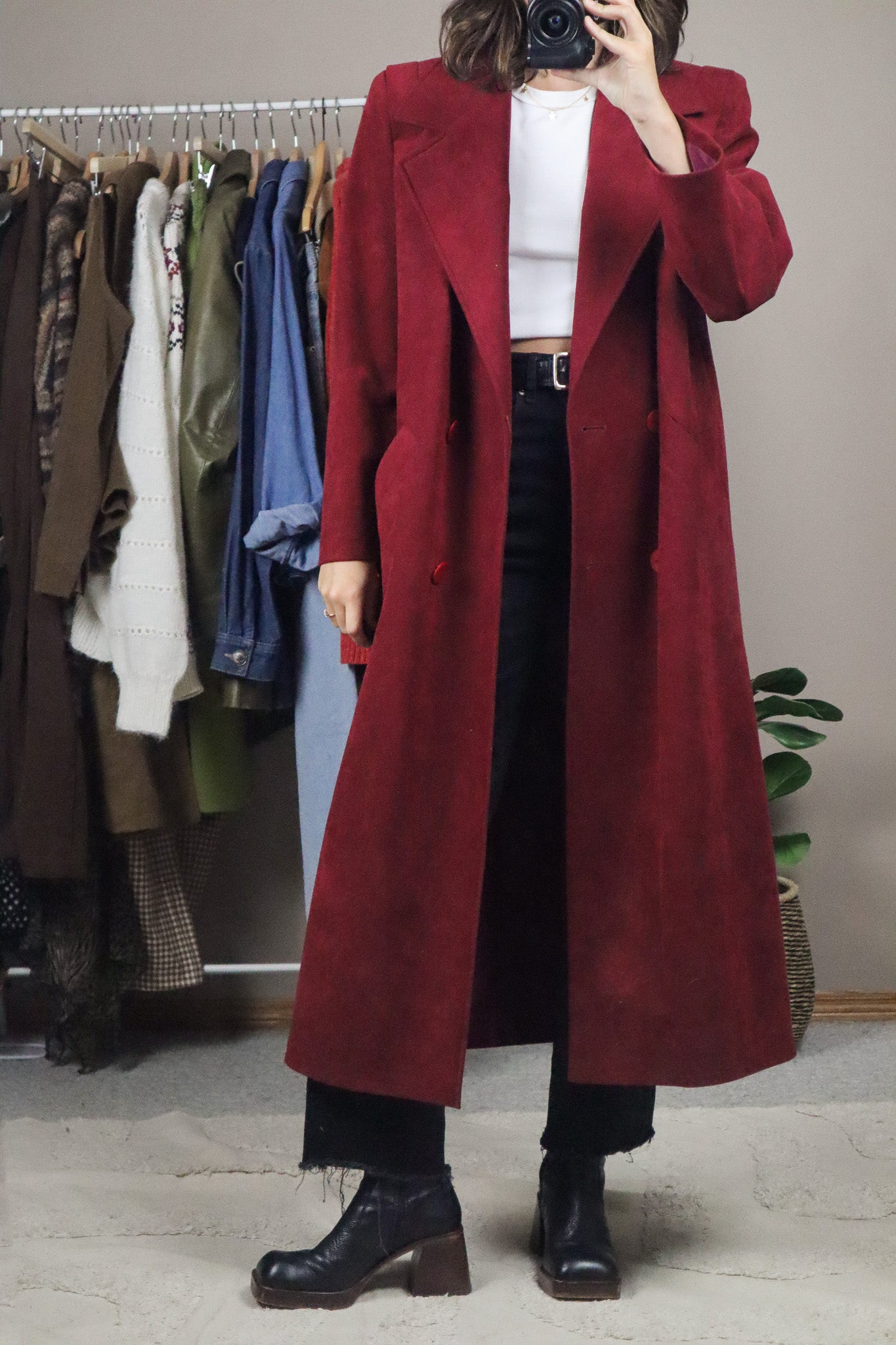 Vintage x Faux Suede Trench Coat (M)