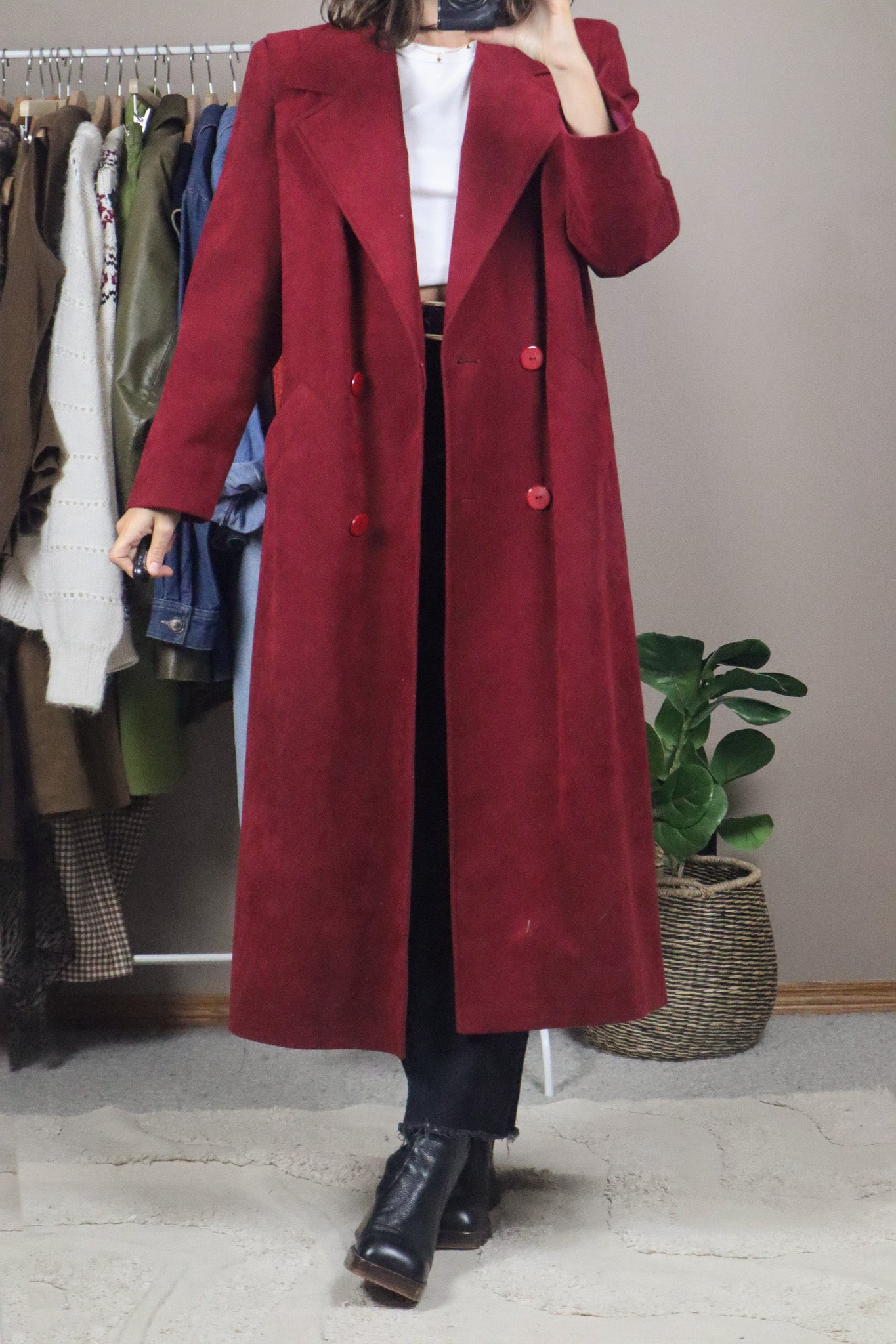 Vintage x Faux Suede Trench Coat (M)
