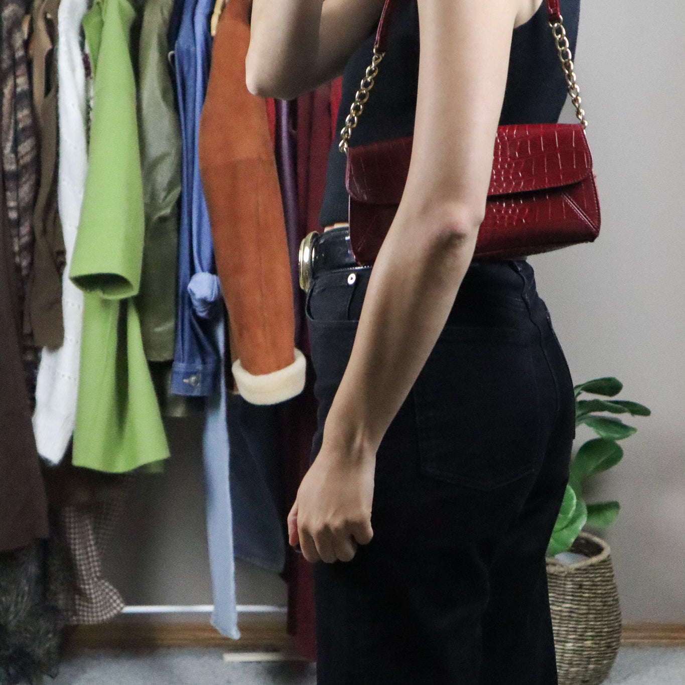 Vintage x Faux Leather Croc Purse
