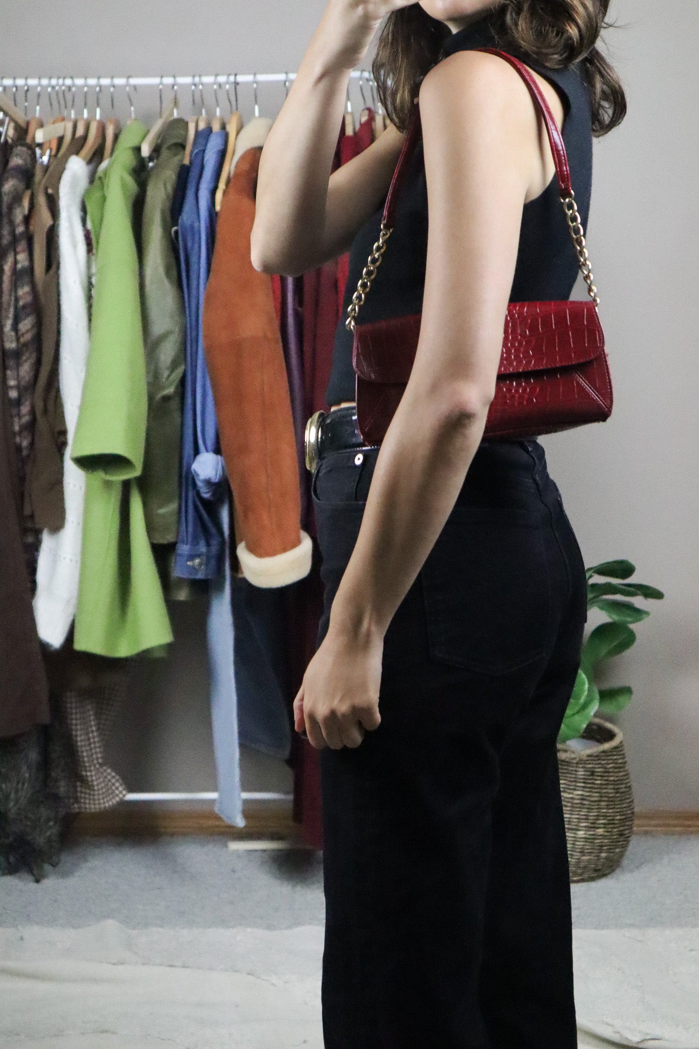 Vintage x Faux Leather Croc Purse