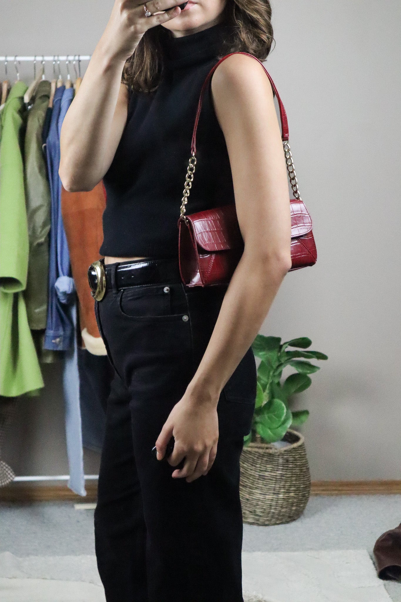 Vintage x Faux Leather Croc Purse