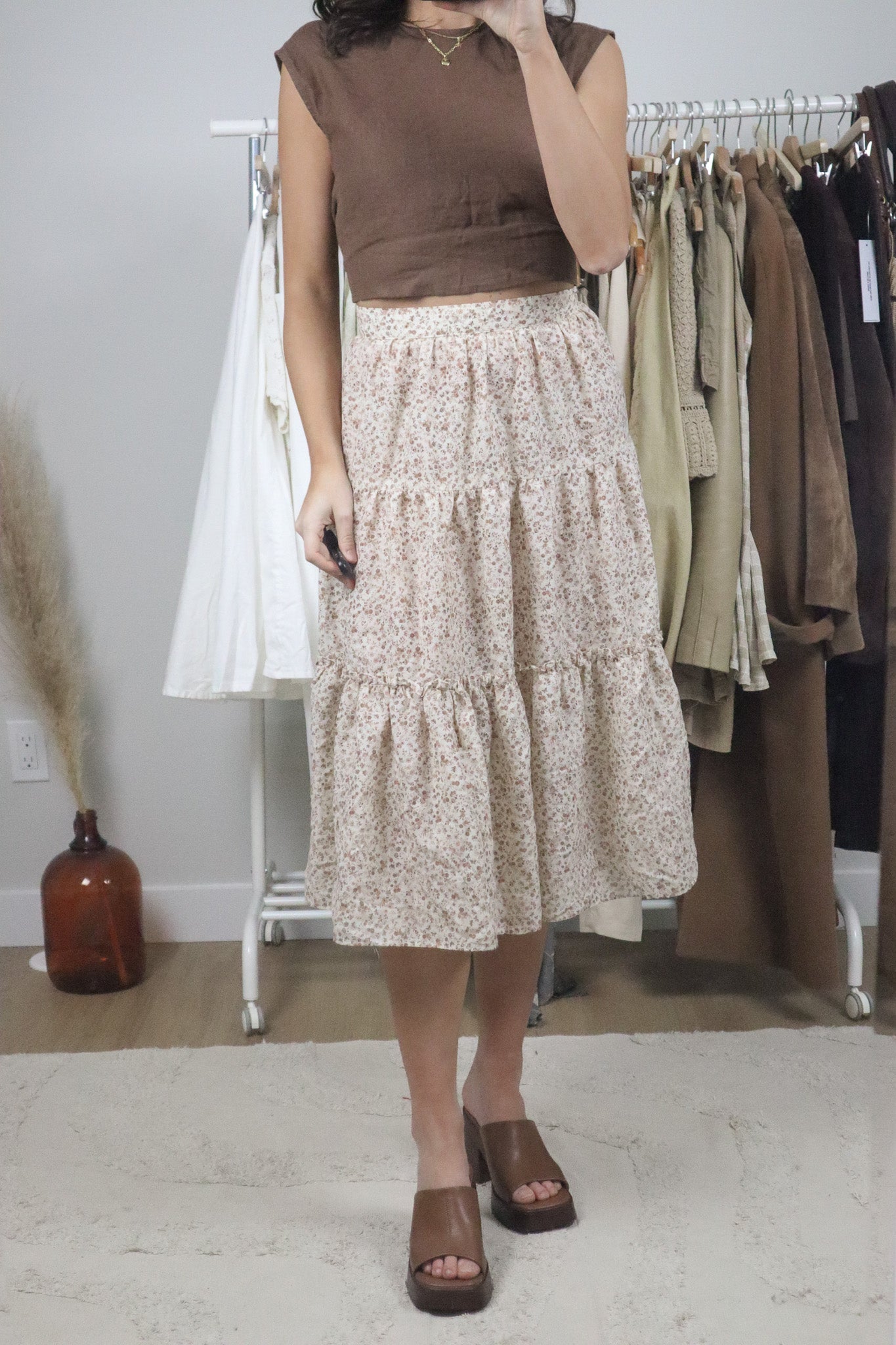 Made in Canada x Vintage x Floral Tiered Skirt (XS)