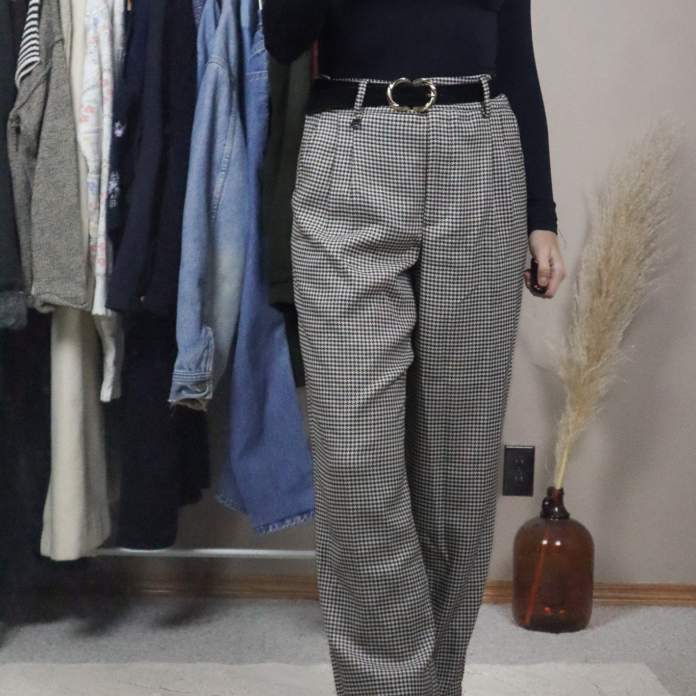 Vintage x Houndstooth Wide-Leg Trousers (M)