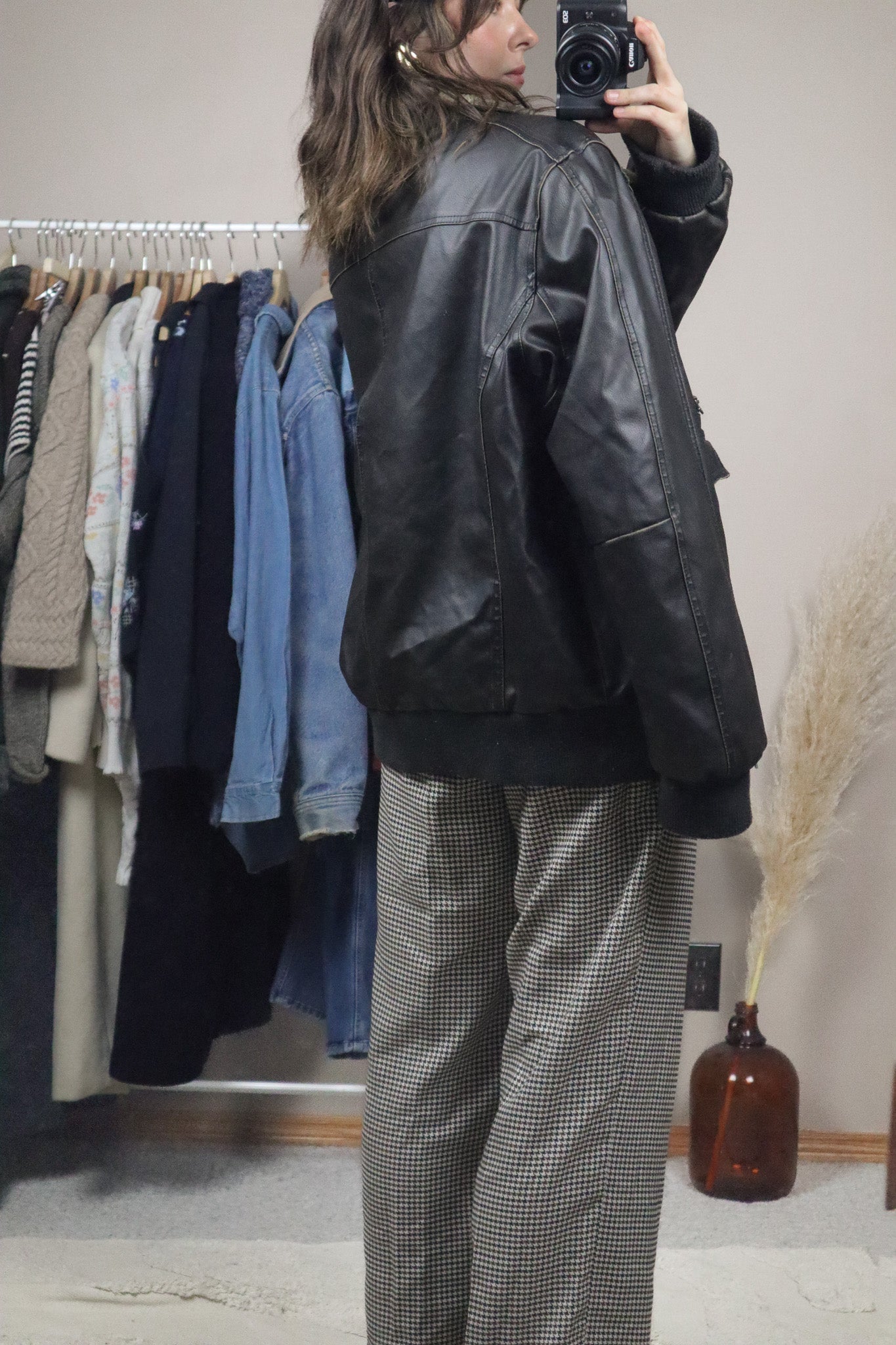 Vintage x Faux Leather Sherpa Lined Jacket (L)