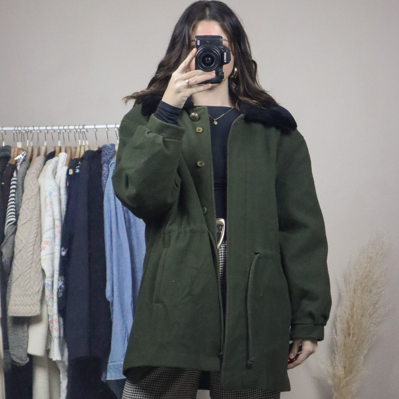 Vintage x Wool & Faux Fure Collar Jacket (L)