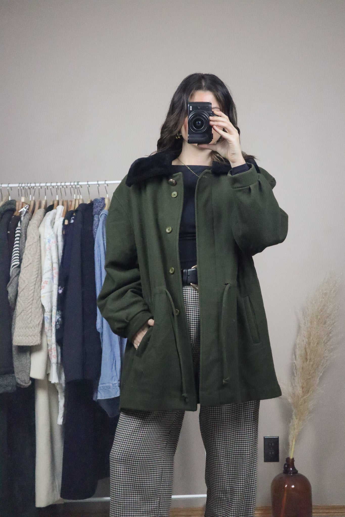 Vintage x Wool & Faux Fure Collar Jacket (L)