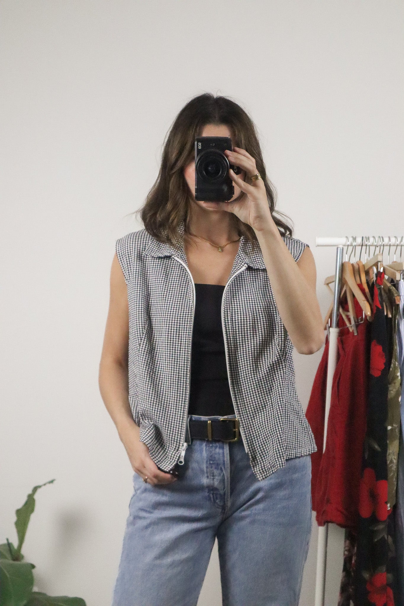 Vintage x Gingham x Zip Up Top (L)