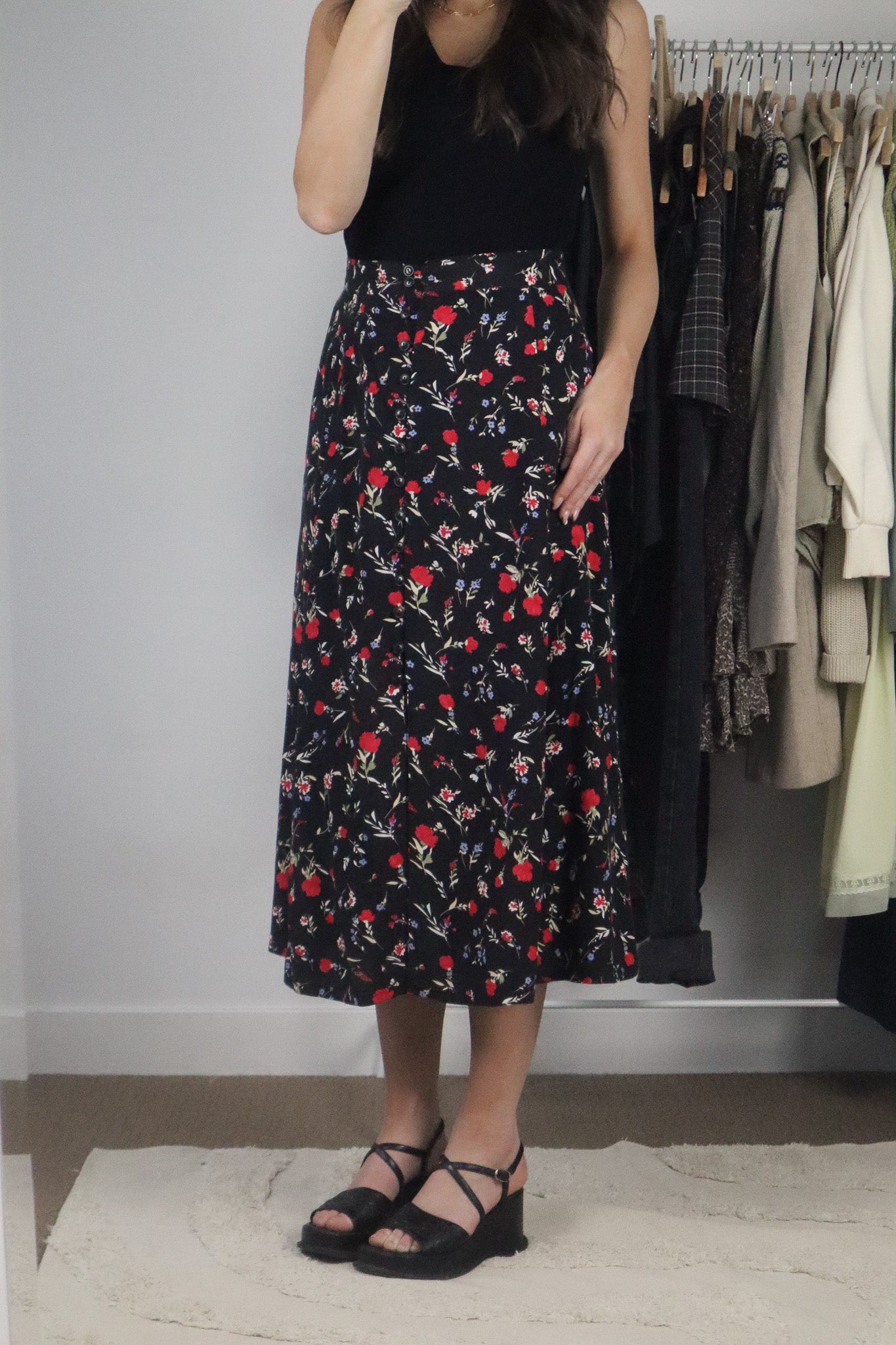 Vintage x Floral Button Down Skirt (XXL/XL)
