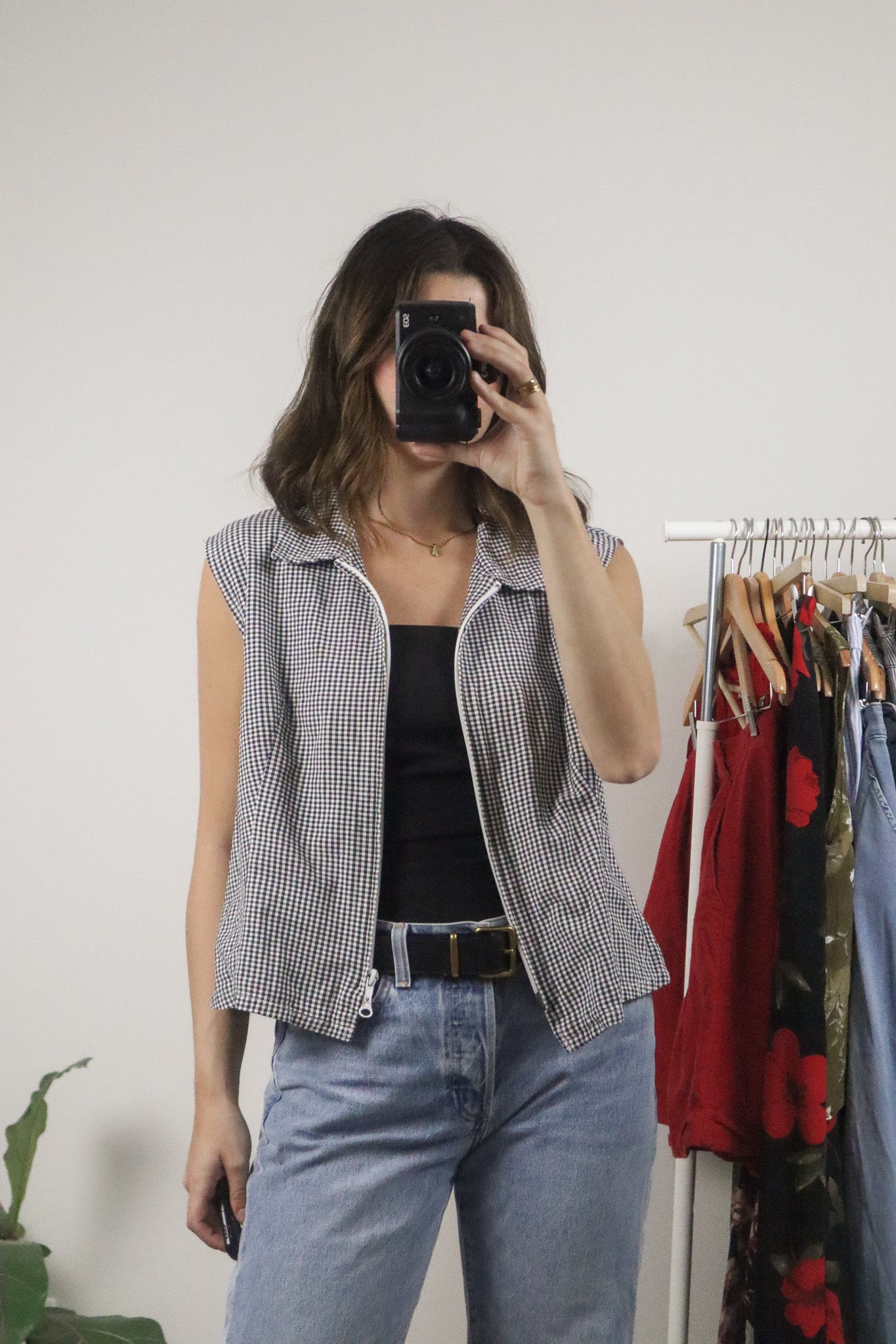 Vintage x Gingham x Zip Up Top (L)