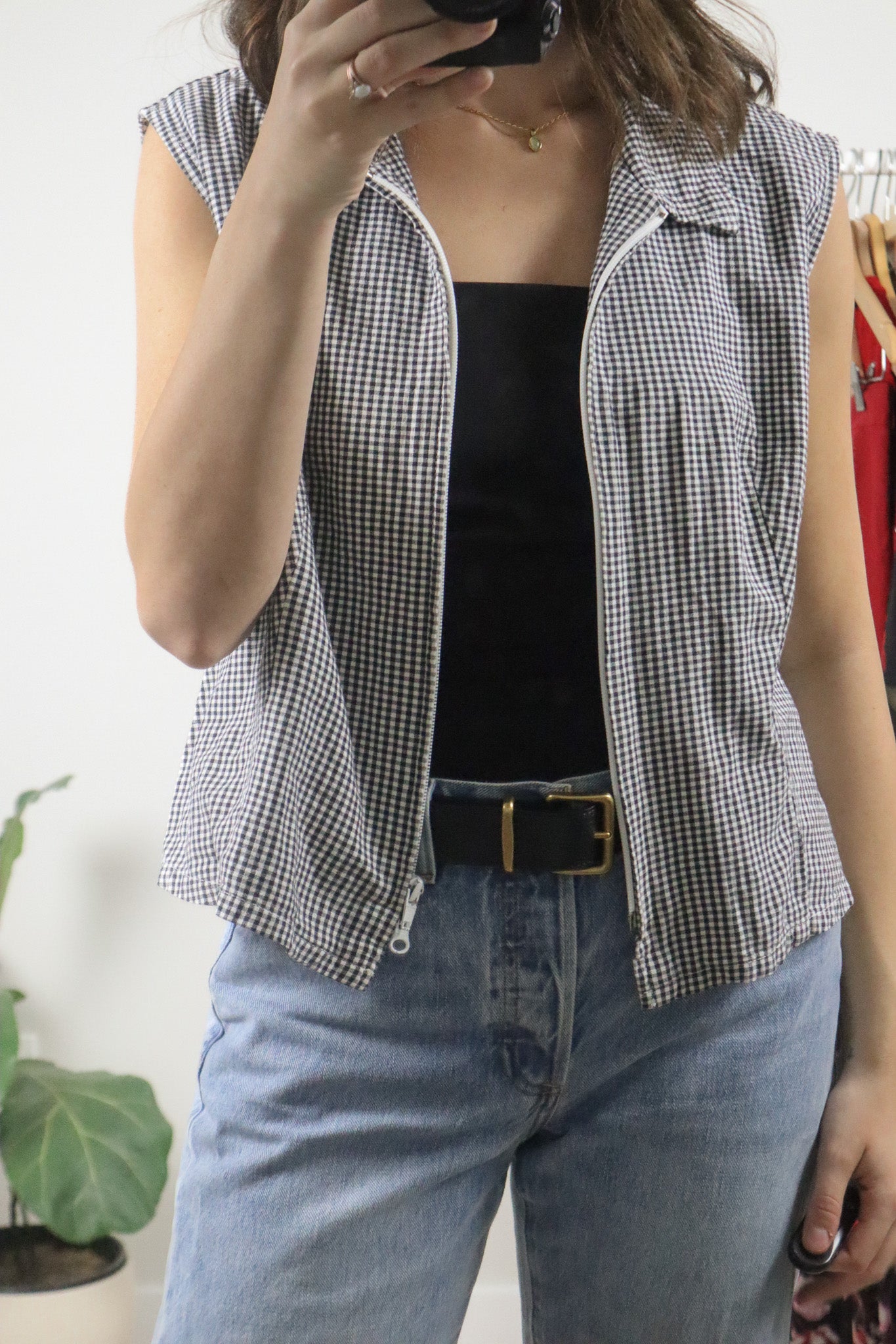 Vintage x Gingham x Zip Up Top (L)