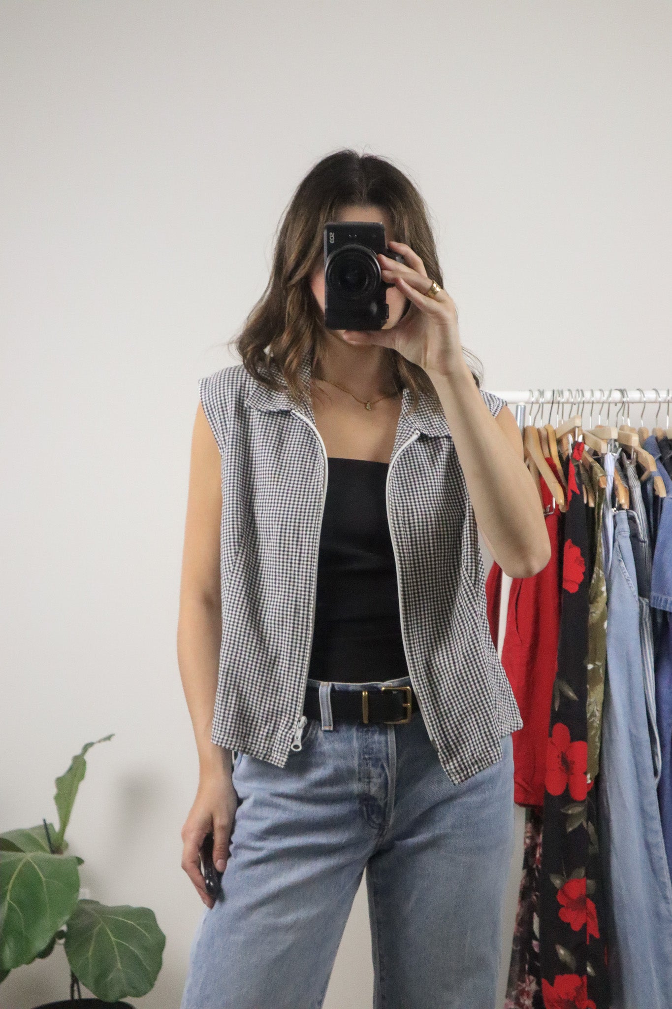 Vintage x Gingham x Zip Up Top (L)