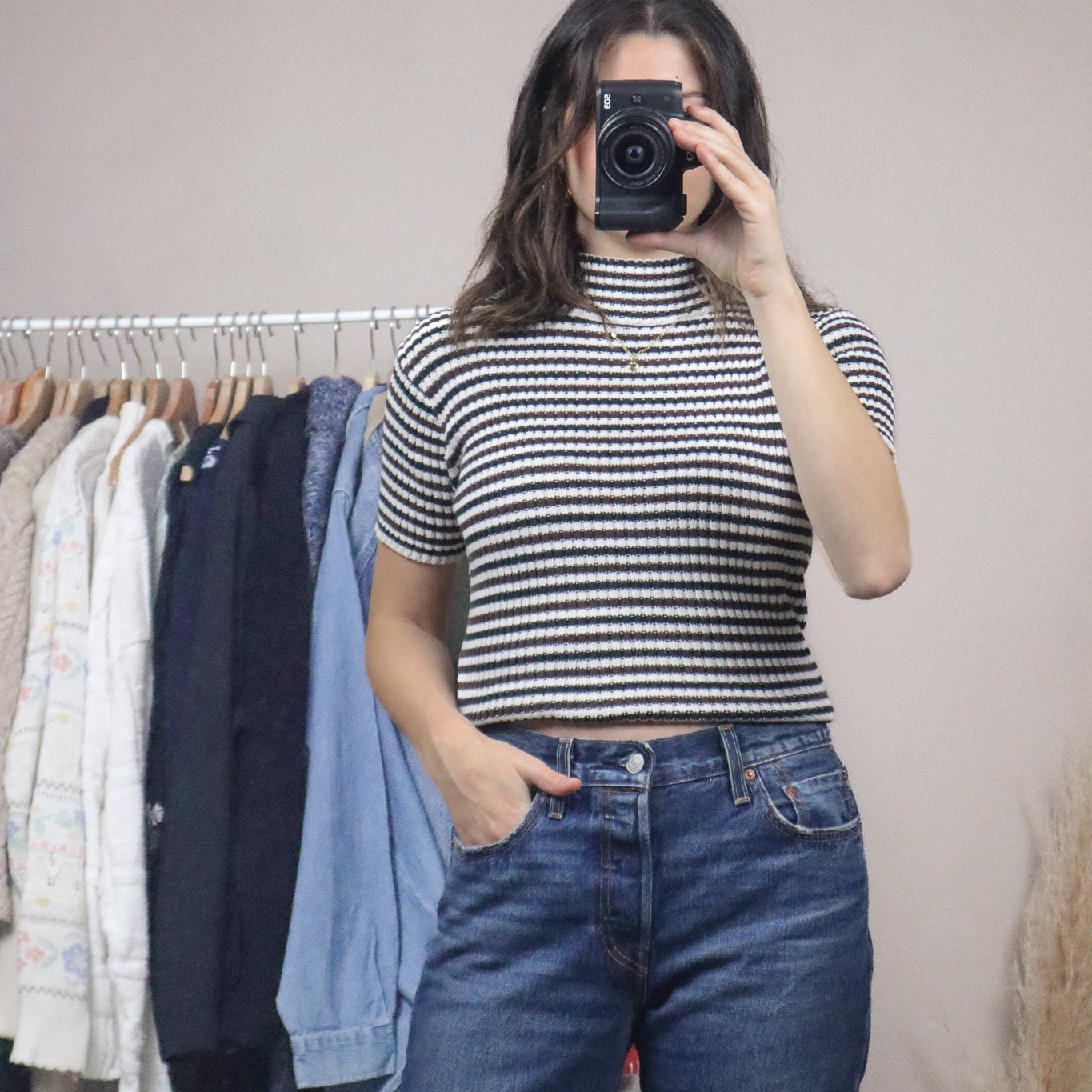 Vintage x Striped Mock Neck Knit (S/M)