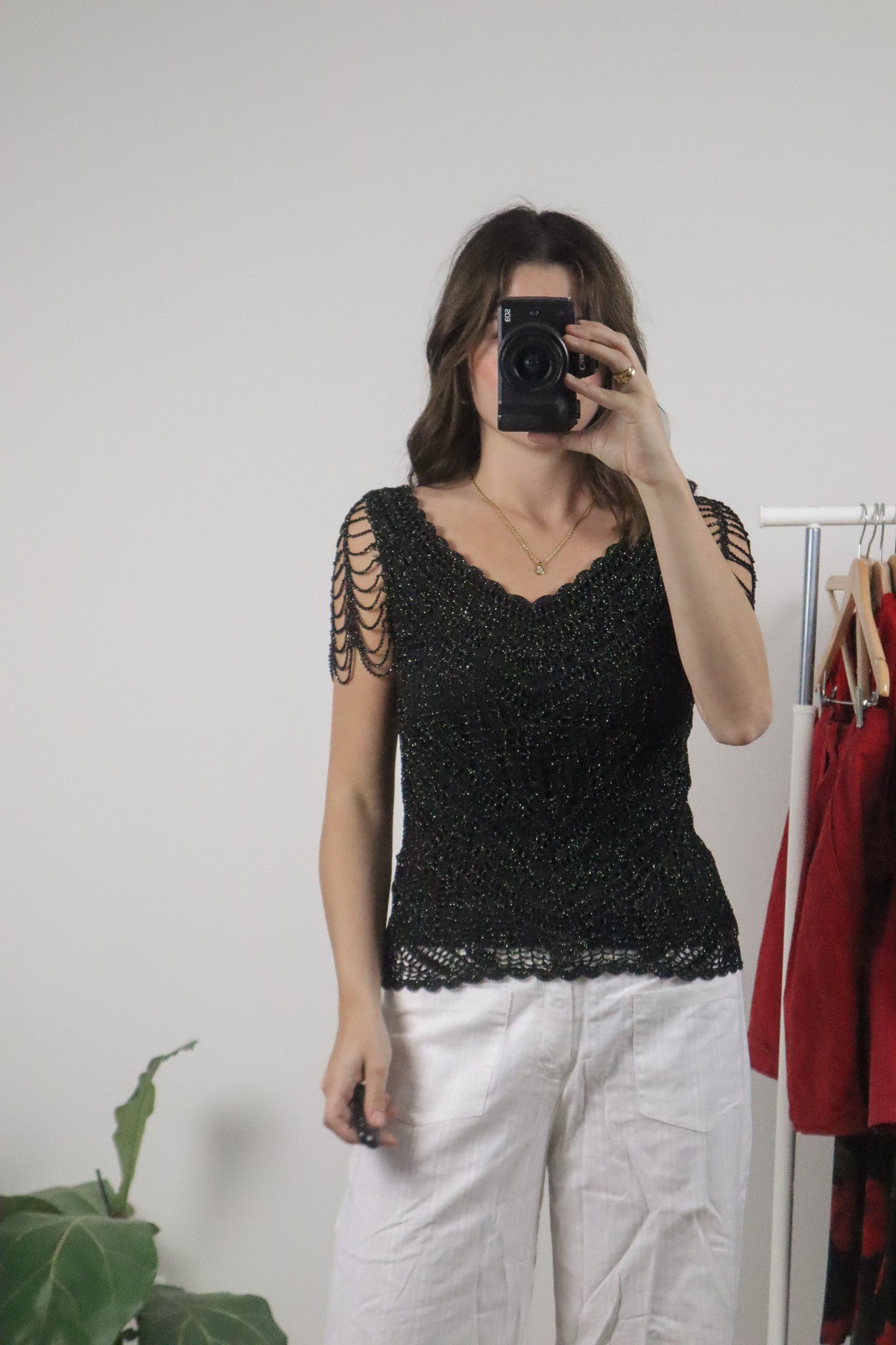 Vintage x Crochet Beaded Top (S)