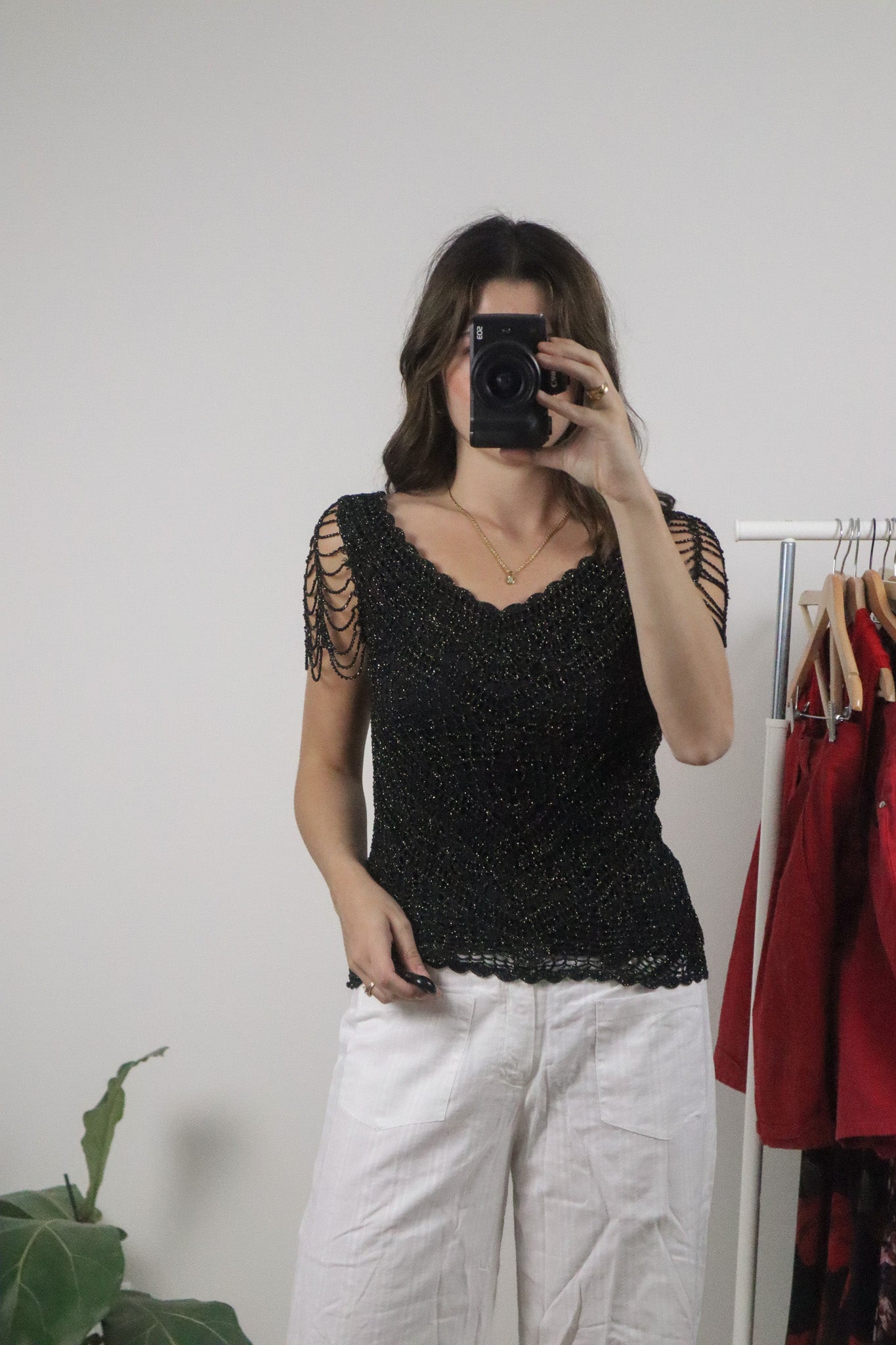 Vintage x Crochet Beaded Top (S)