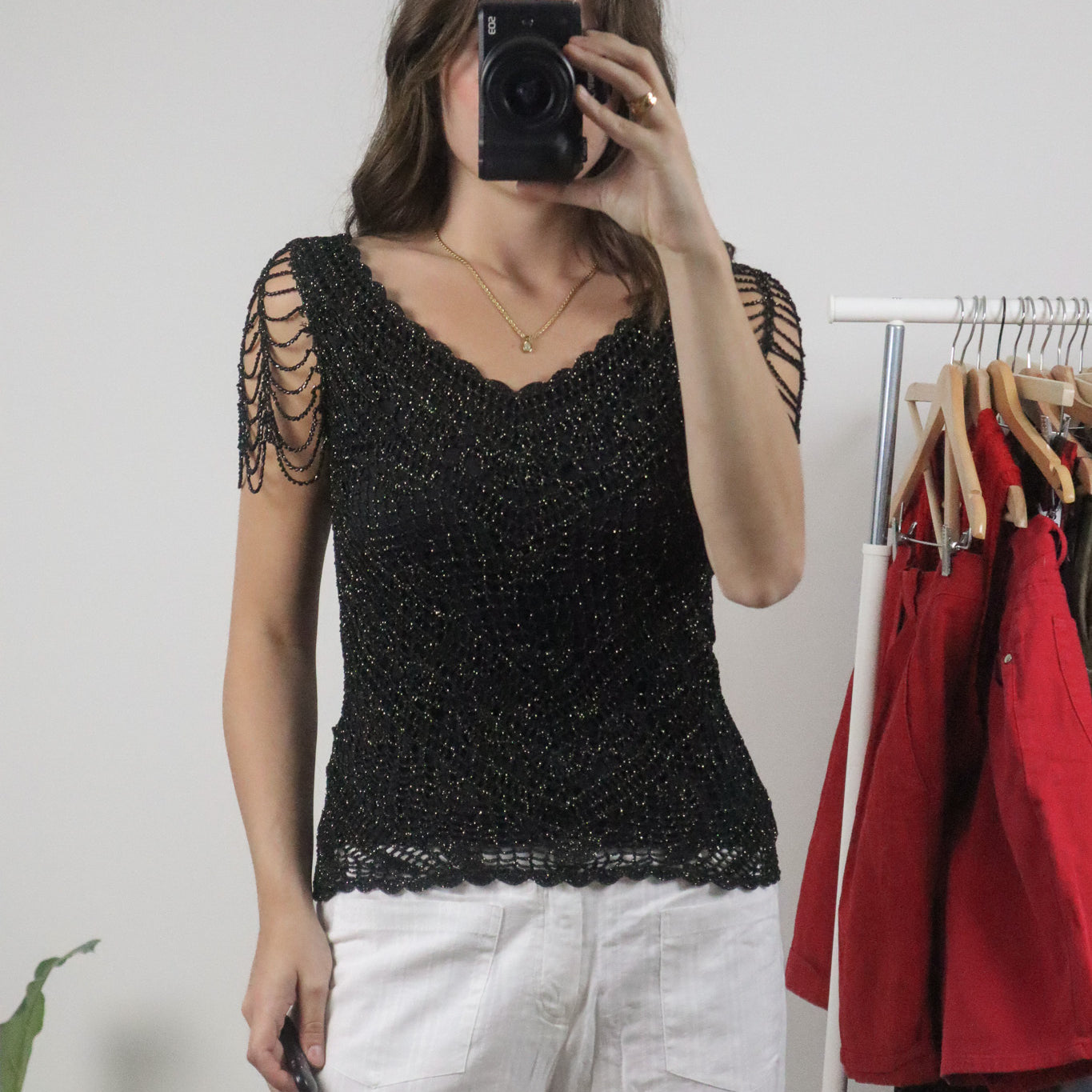 Vintage x Crochet Beaded Top (S)