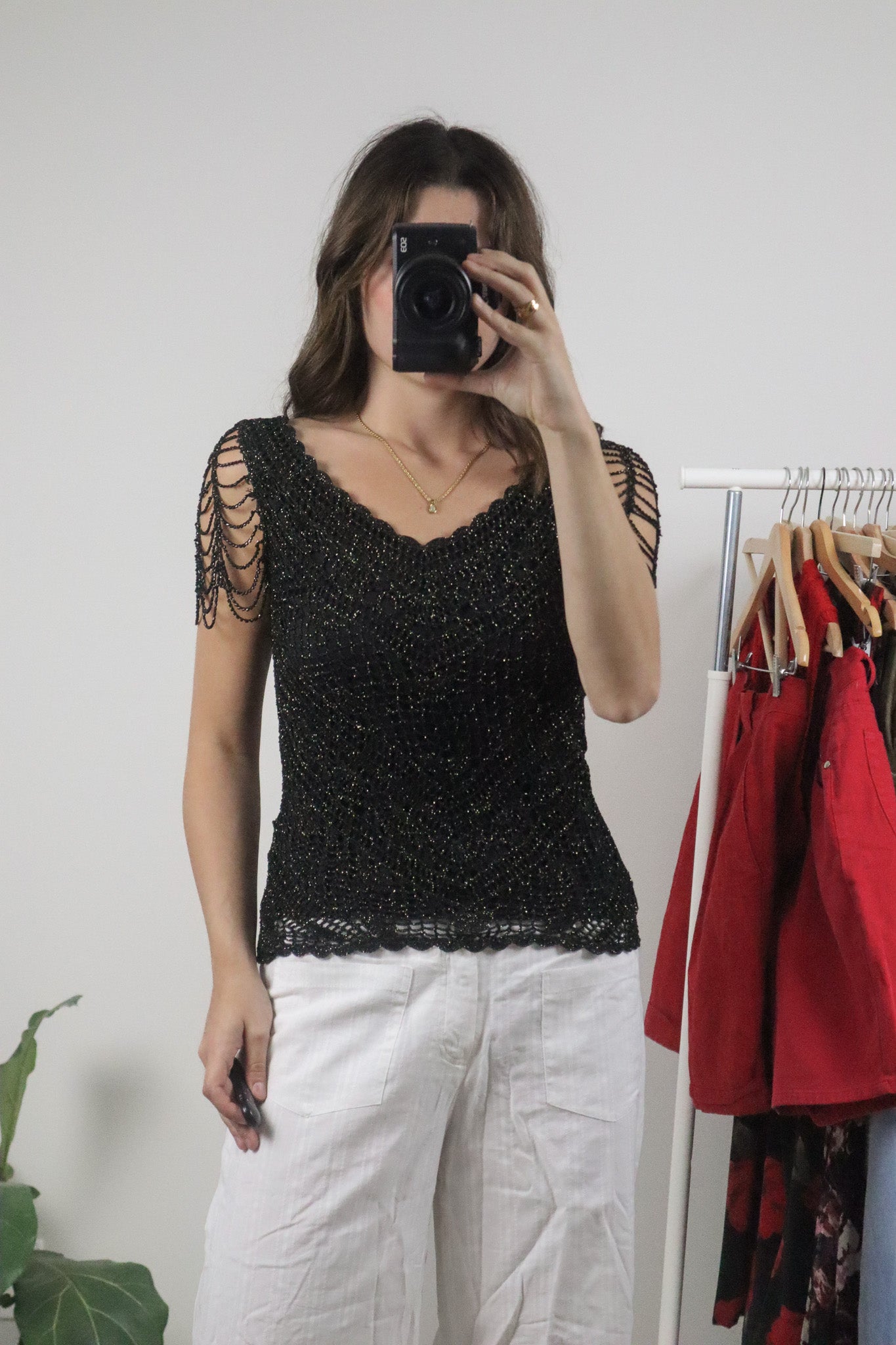 Vintage x Crochet Beaded Top (S)