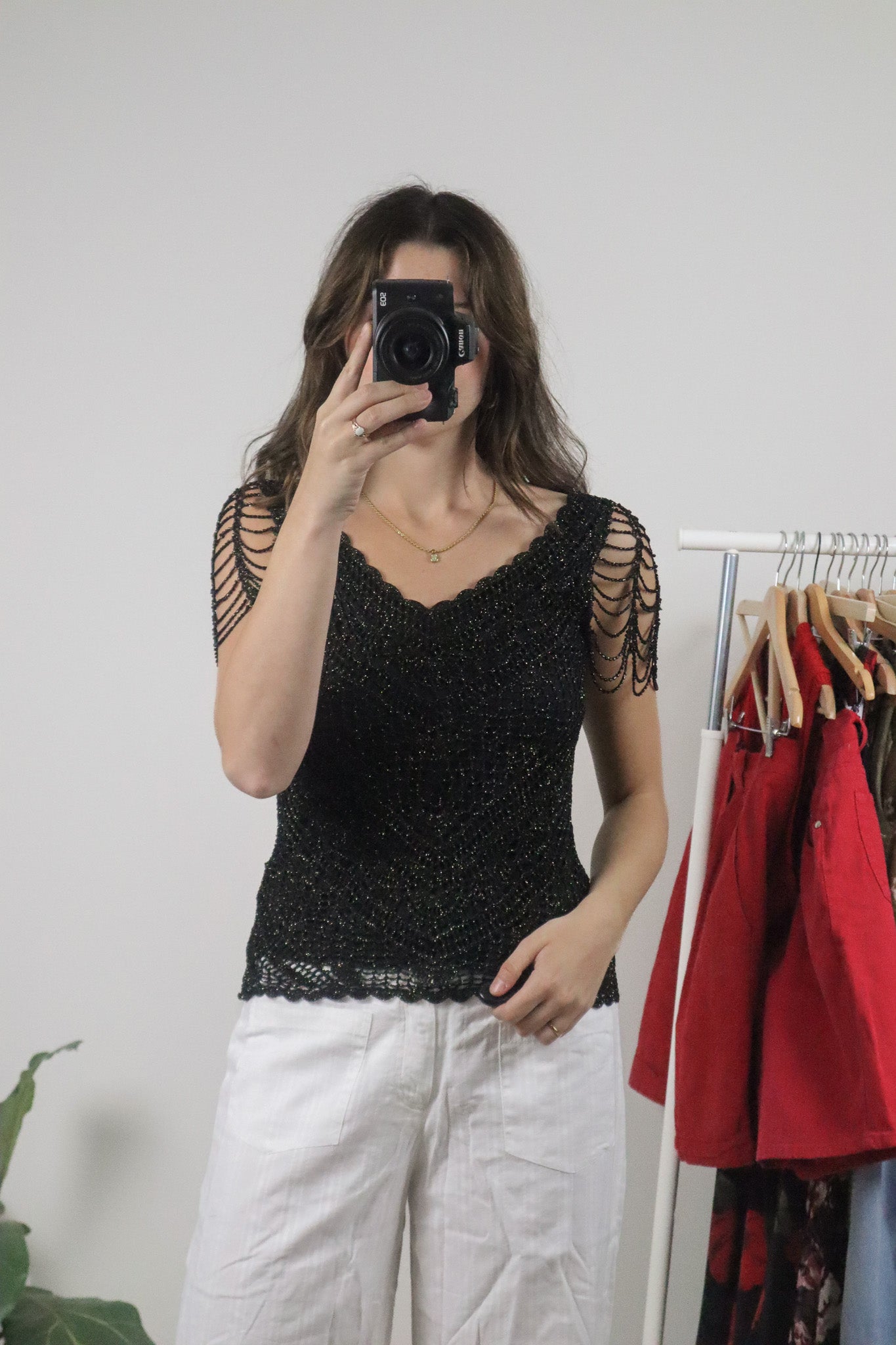 Vintage x Crochet Beaded Top (S)