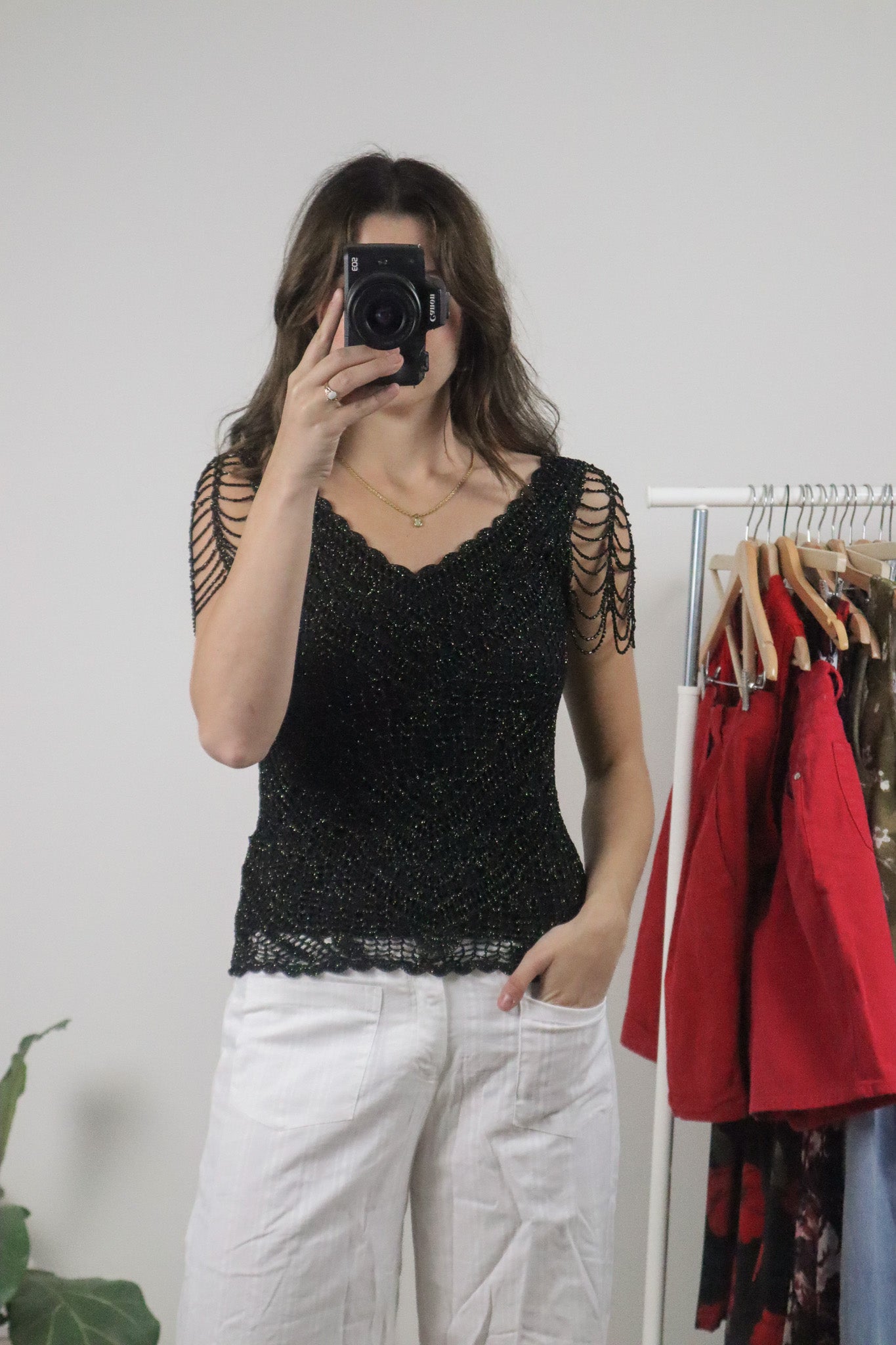 Vintage x Crochet Beaded Top (S)
