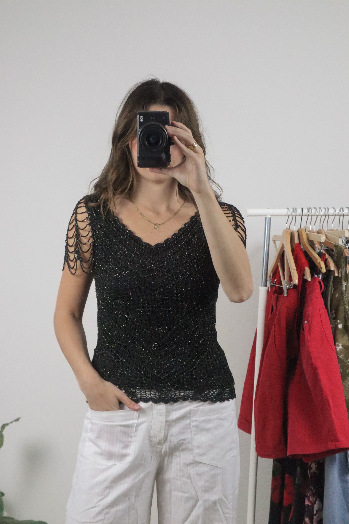 Vintage x Crochet Beaded Top (S)