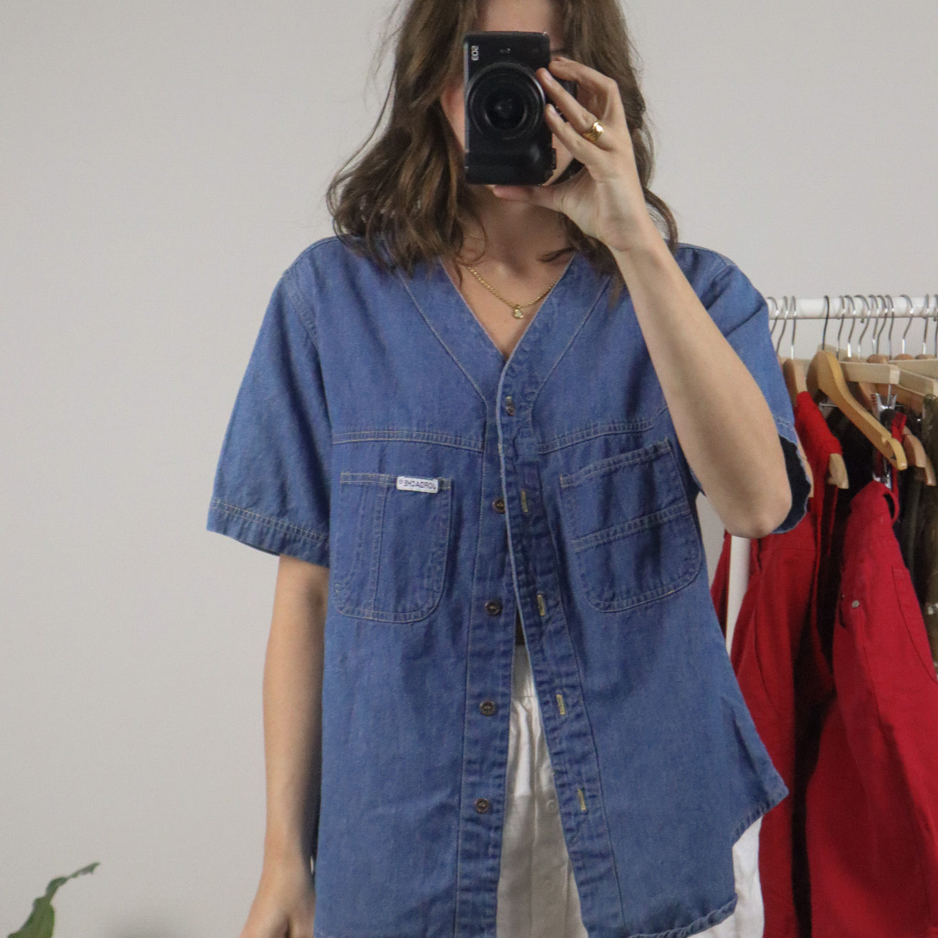 Vintage x Denim Short Sleeve Button Up (M/L)