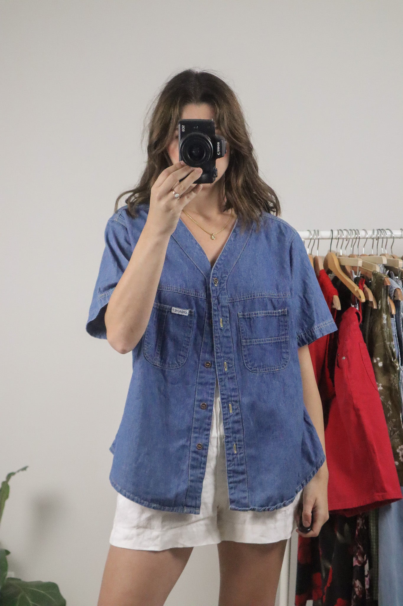 Vintage x Denim Short Sleeve Button Up (M/L)