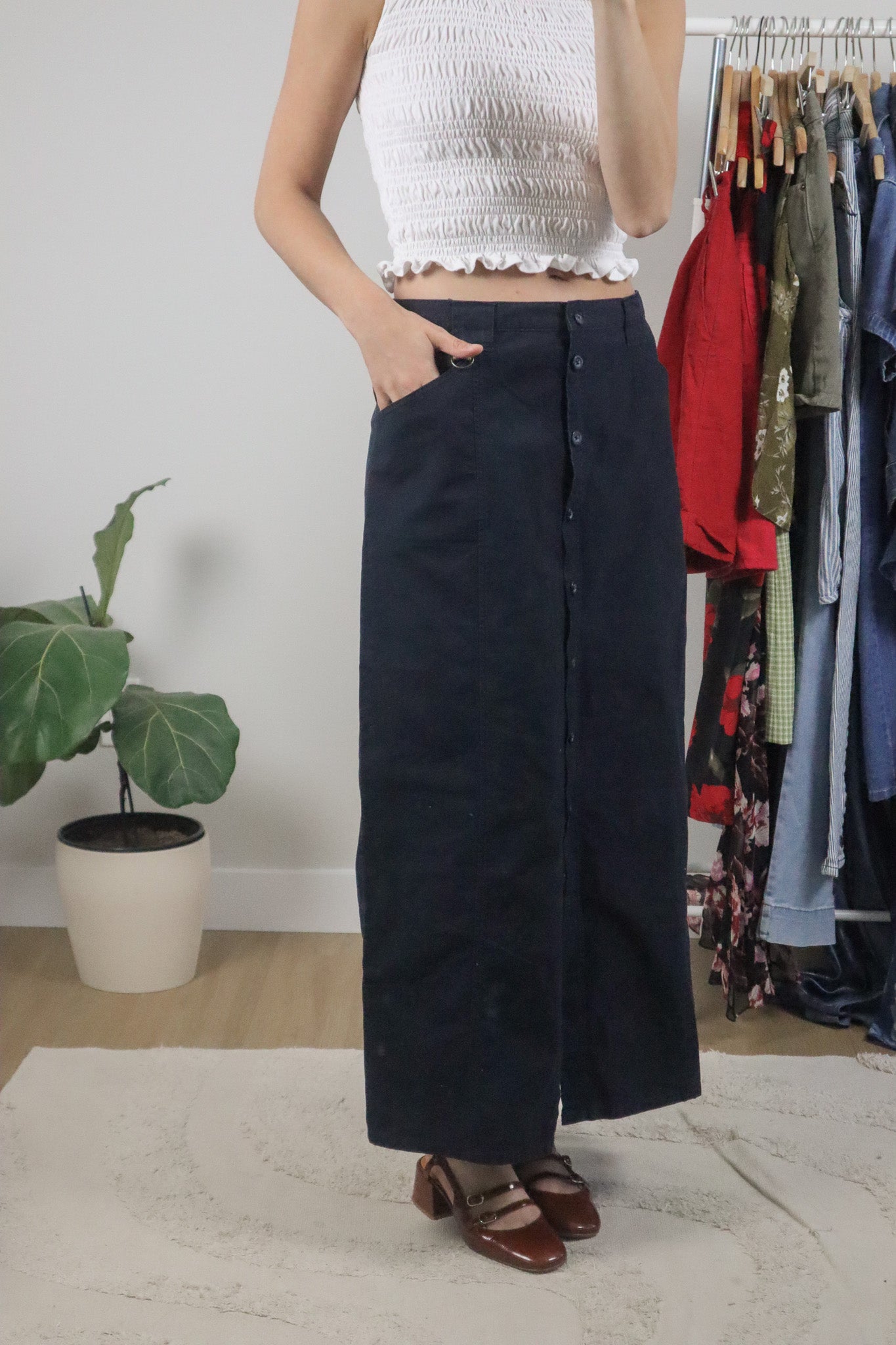 Vintage x Cotton Button Maxi Skirt (10)