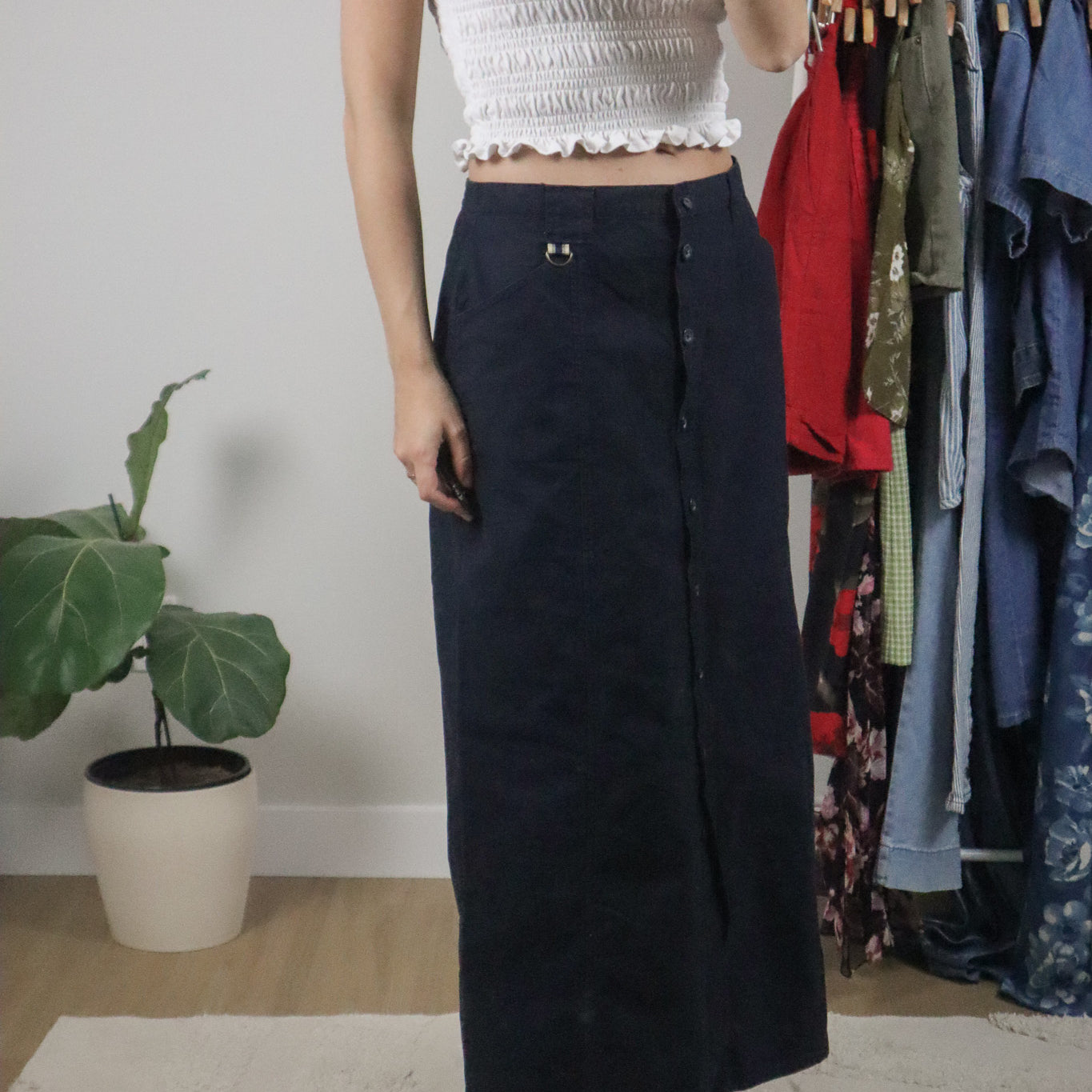 Vintage x Cotton Button Maxi Skirt (10)