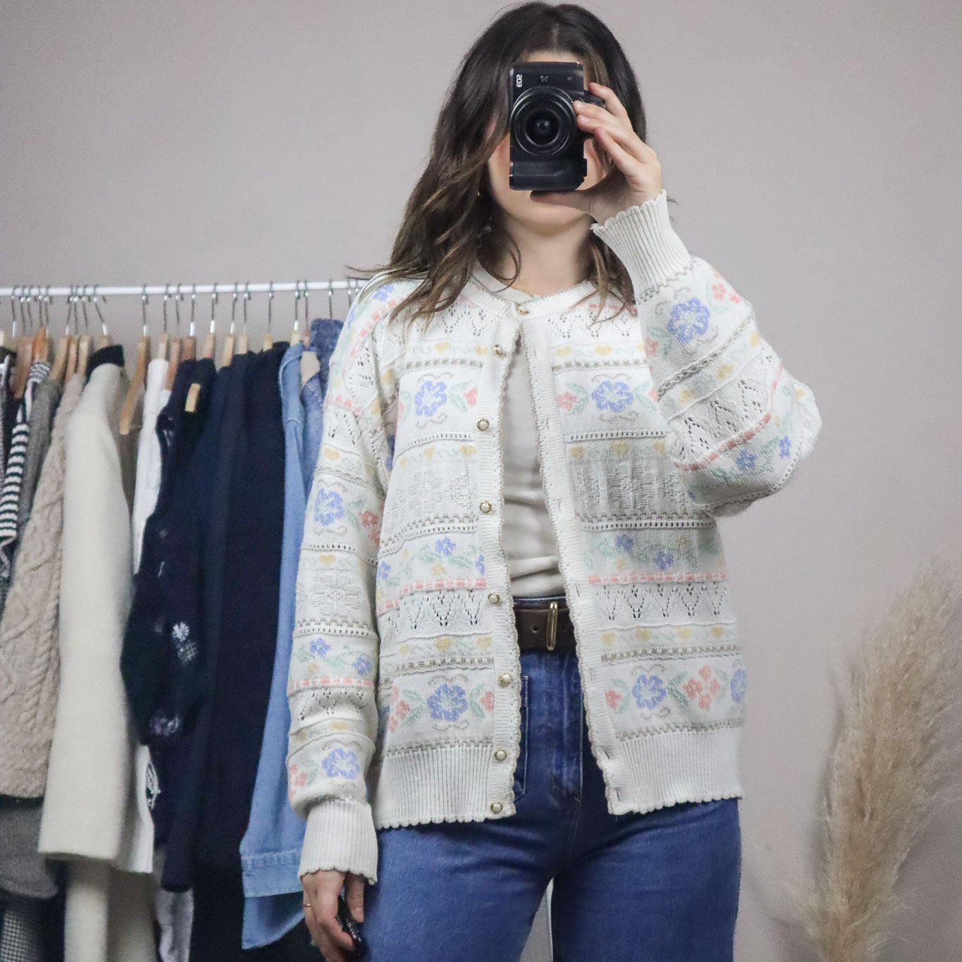 Made in UK x Vintage x Textured Floral Cardigan (L)