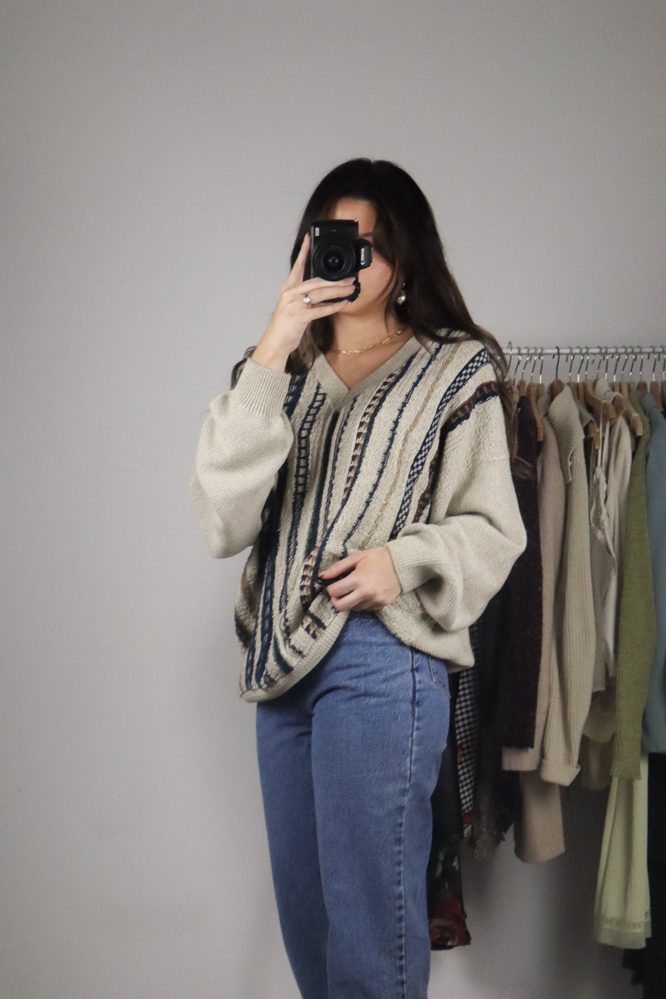 Vintage x Patterned V-Neck Sweater (L/XL)