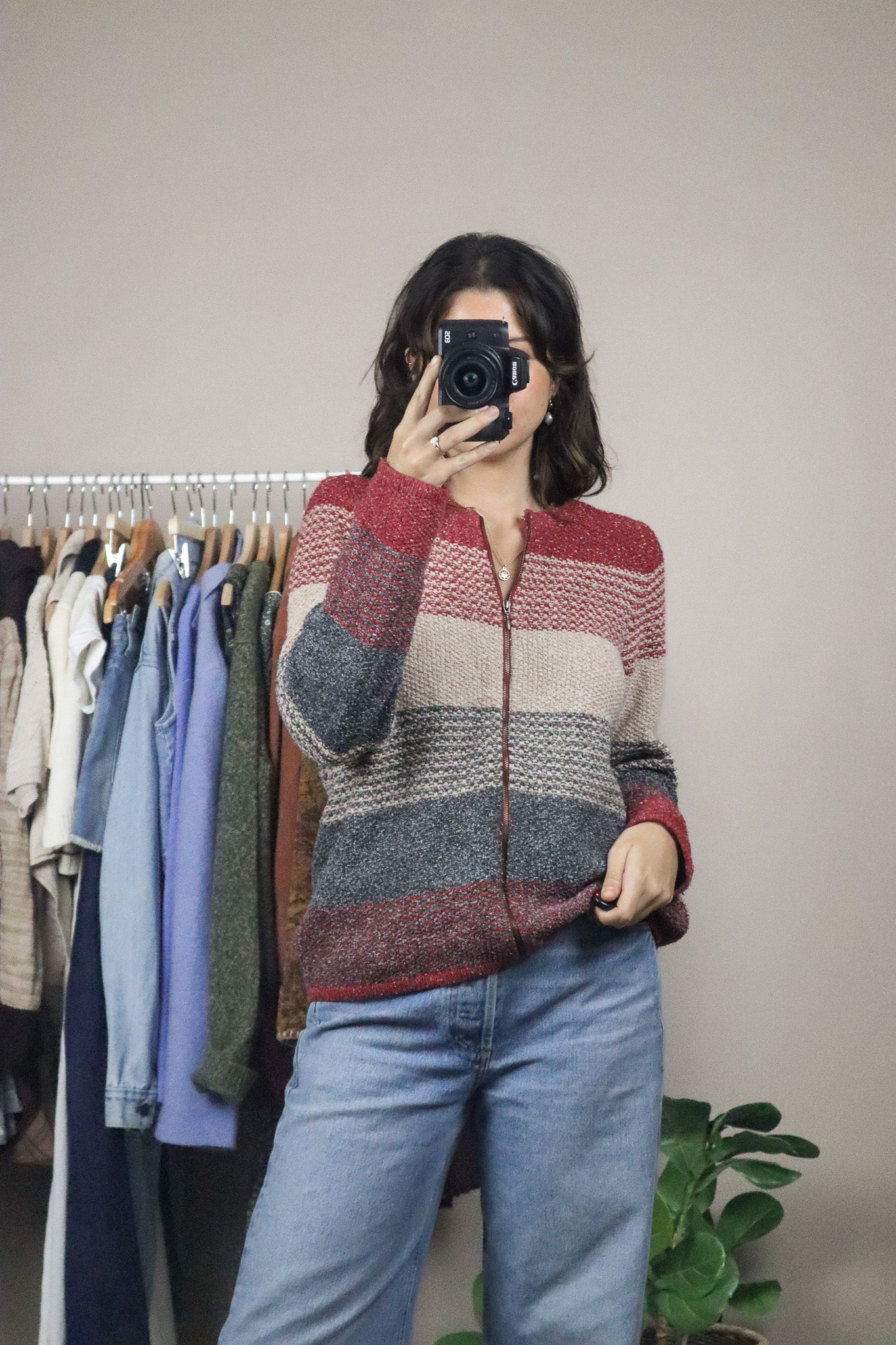 Vintage x Textured Striped Zip-Up (S)